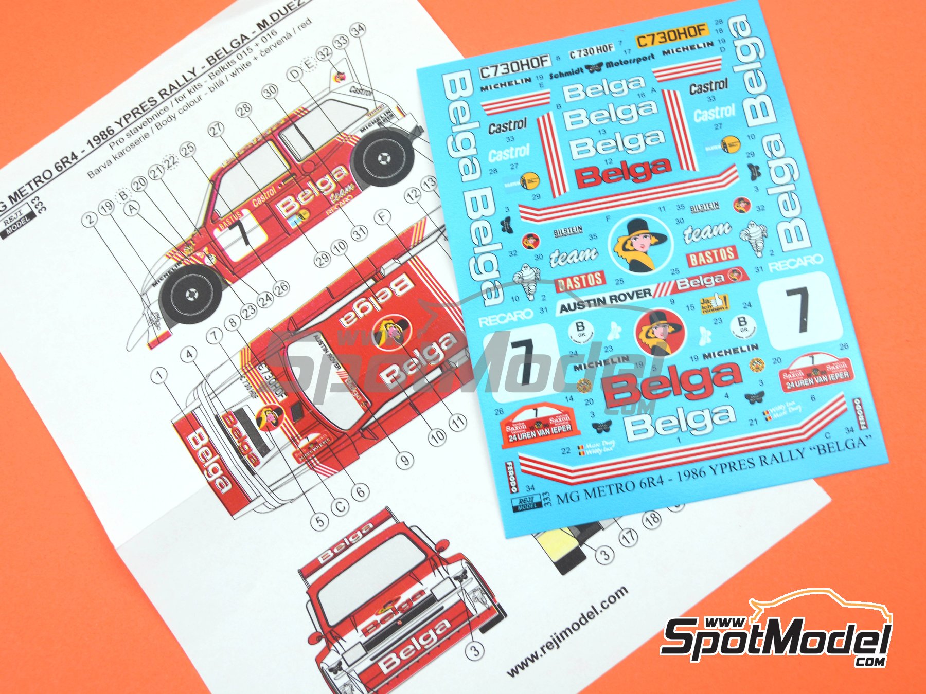 Image 6: MG Metro 6R4 Austin Rallying Team sponsored by Belga - Ypres Rally 1986 | Marking / livery in 1/24 scale manufactured by Reji Model (ref.&nbsp;REJI-333, also 333 and REJI333)