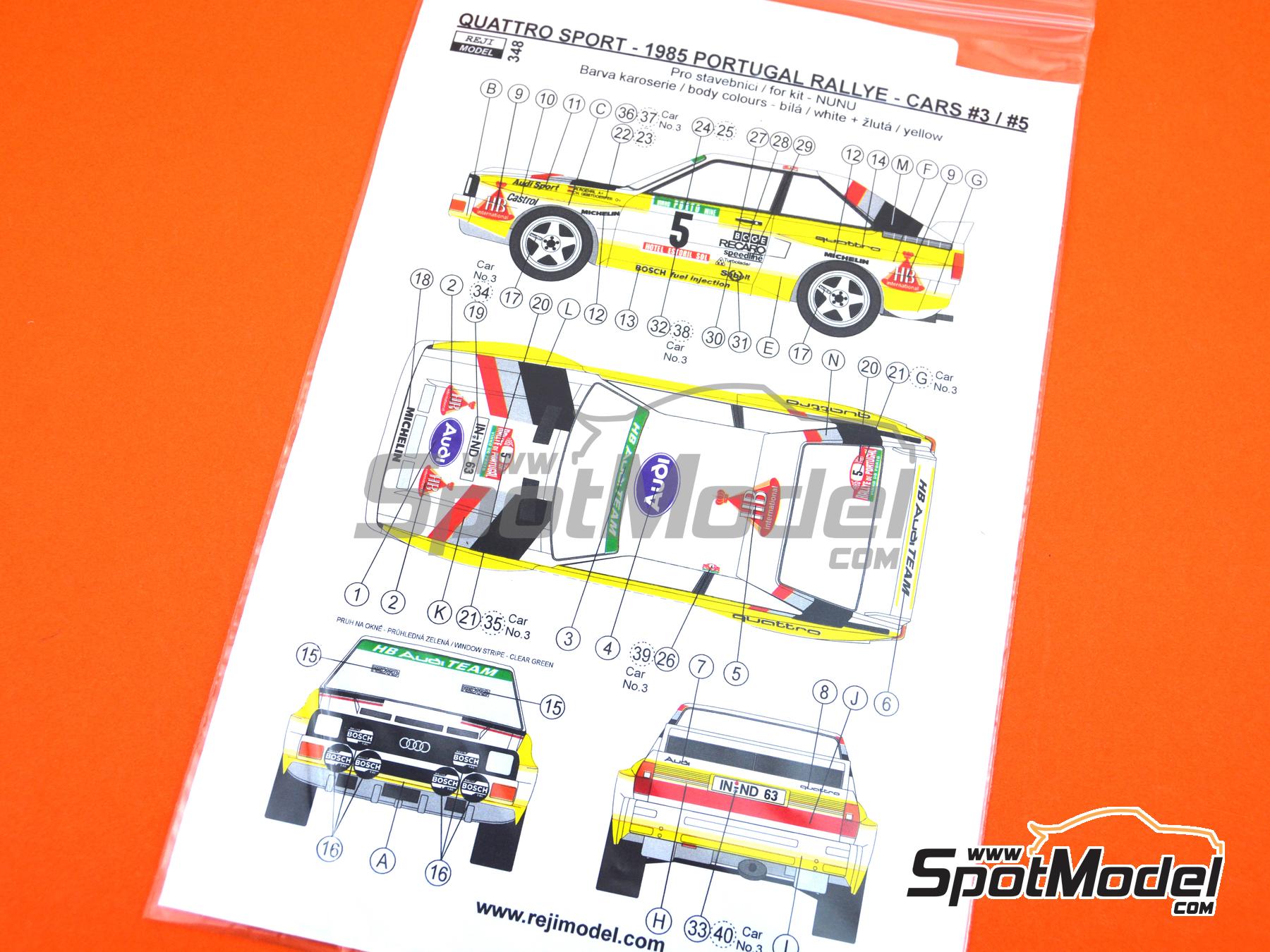 Image 2: Audi Quattro Sport Equipo Audi Sport patrocinado por HB International - Rally de Portugal - Vinho do Porto 1985 | Decoraci&oacute;n en escala&nbsp;1/24 fabricado por Reji Model (ref.&nbsp;REJI-348, tambien 348 y REJI348)