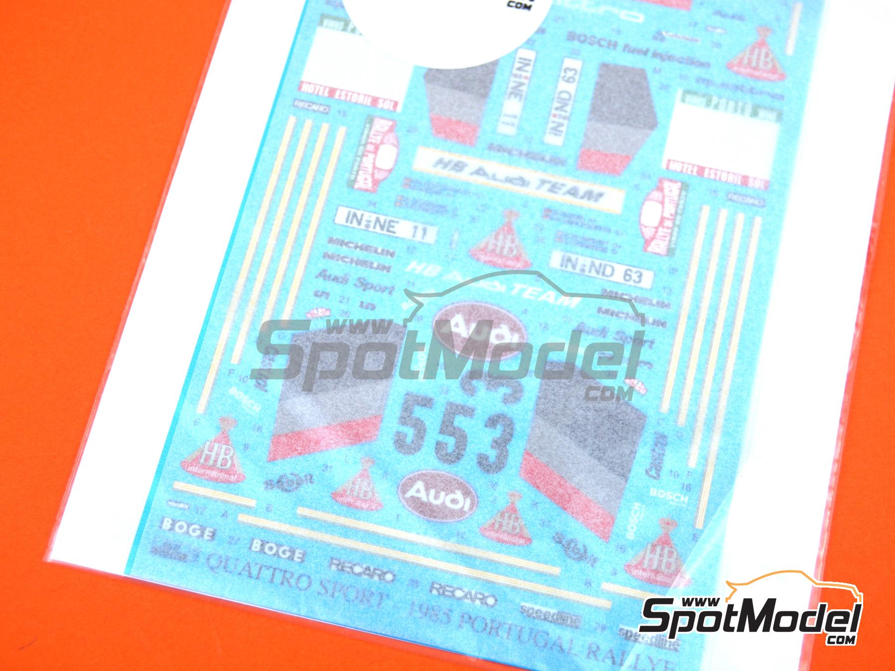 Image 4: Audi Quattro Sport Equipo Audi Sport patrocinado por HB International - Rally de Portugal - Vinho do Porto 1985 | Decoraci&oacute;n en escala&nbsp;1/24 fabricado por Reji Model (ref.&nbsp;REJI-348, tambien 348 y REJI348)