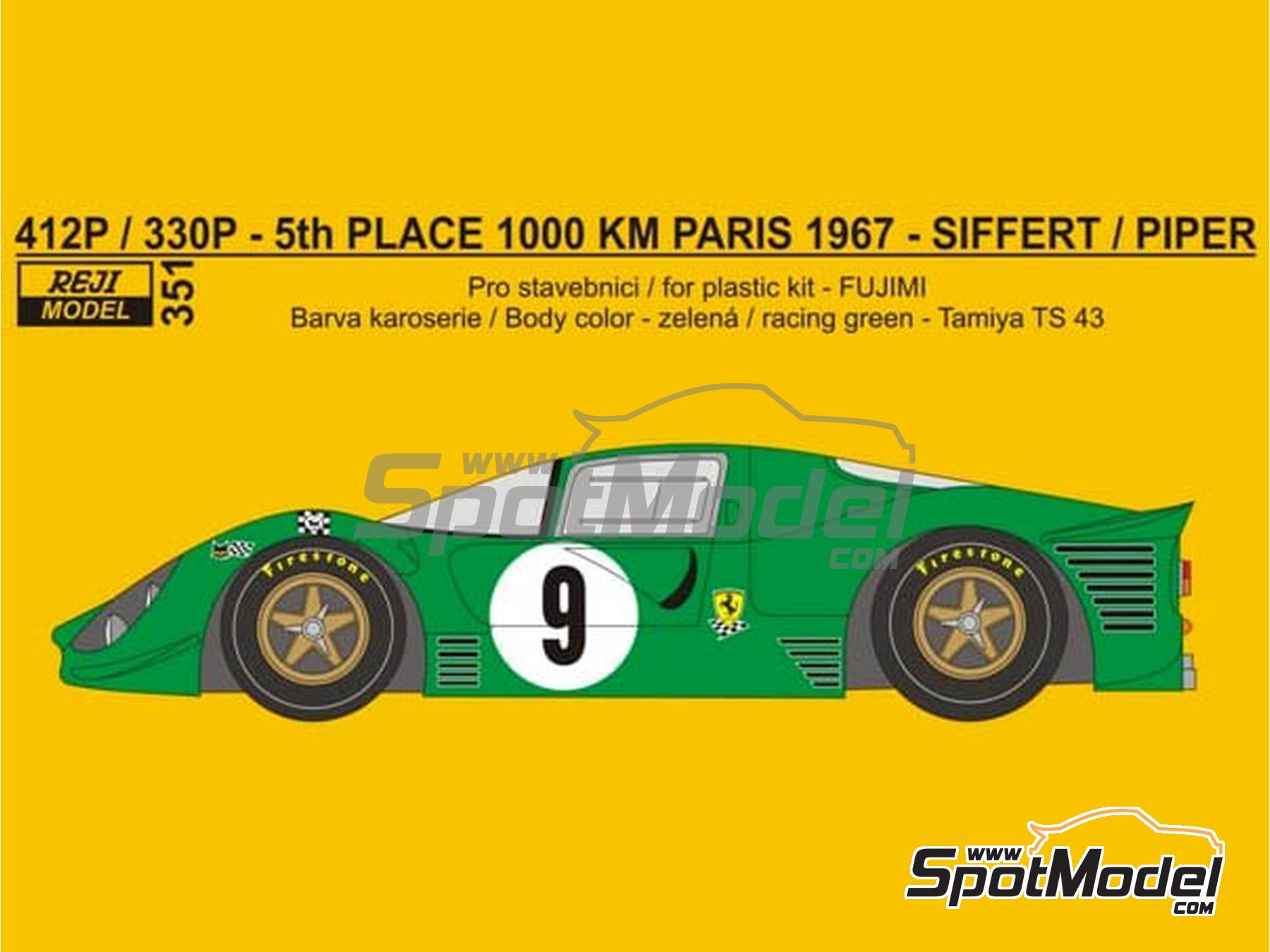 Image 1: Ferrari 412P / 330P Maranello Concessionaires Team - 1000 Kms Paris 1967 | Marking / livery in 1/24 scale manufactured by Reji Model (ref.&nbsp;REJI-351, also 351 and REJI351)