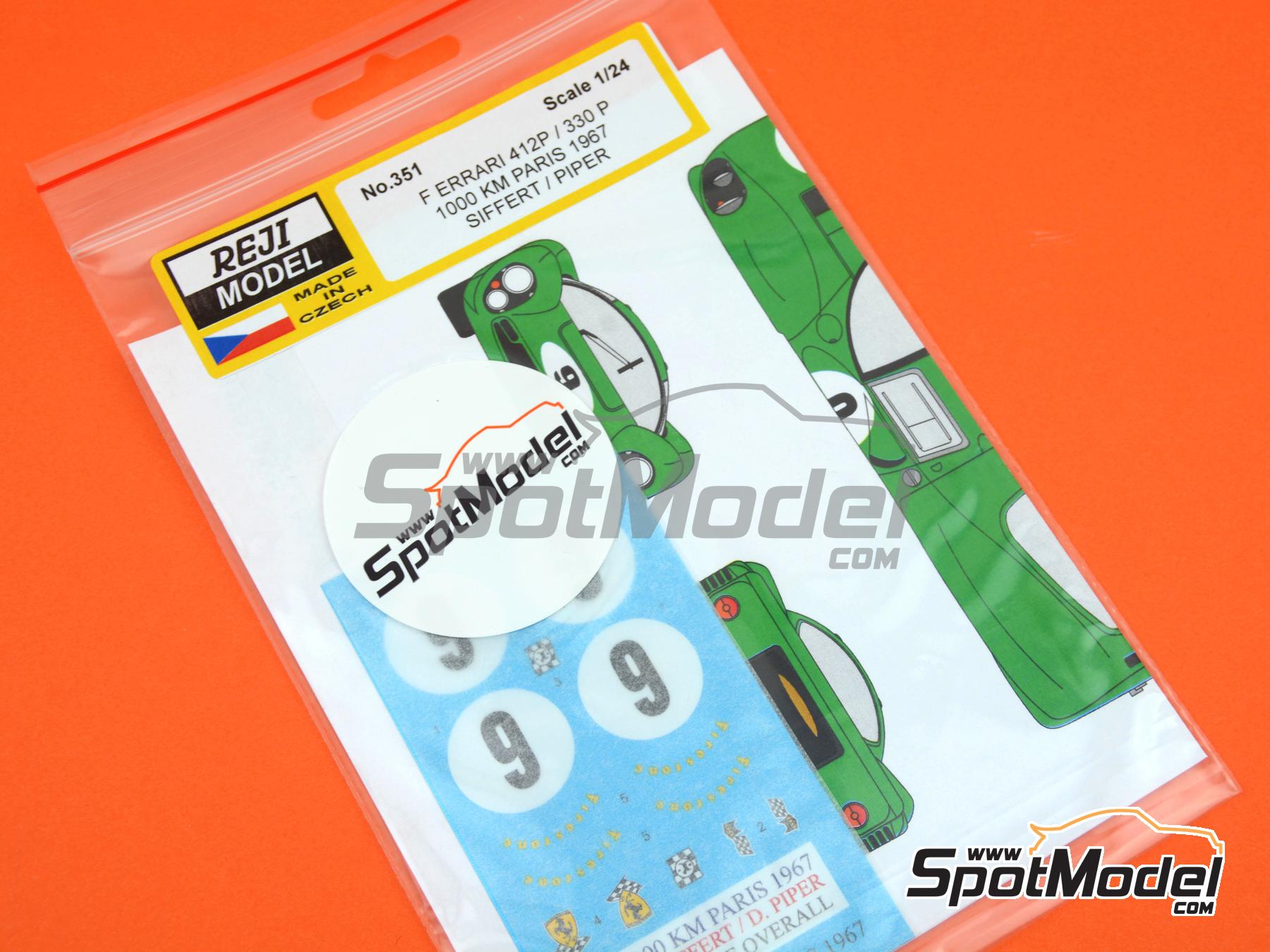 Image 3: Ferrari 412P / 330P Maranello Concessionaires Team - 1000 Kms Paris 1967 | Marking / livery in 1/24 scale manufactured by Reji Model (ref.&nbsp;REJI-351, also 351 and REJI351)