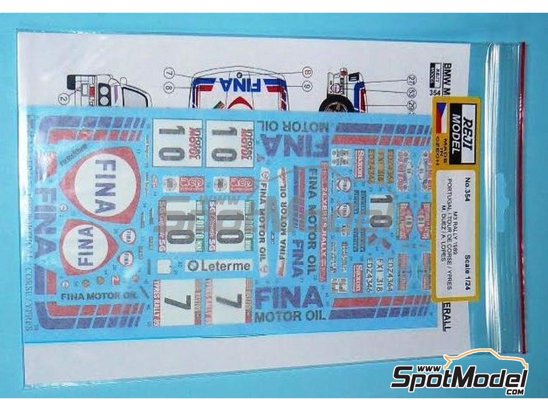 Image 3: BMW M3 E30 Group A sponsored by Fina - Ypres 24 Hours Rally, Portugal Rally - Vinho do Porto, Tour de Corse Rallye de France 1989 | Marking / livery in 1/24 scale manufactured by Reji Model (ref.&nbsp;REJI-354, also 0354)