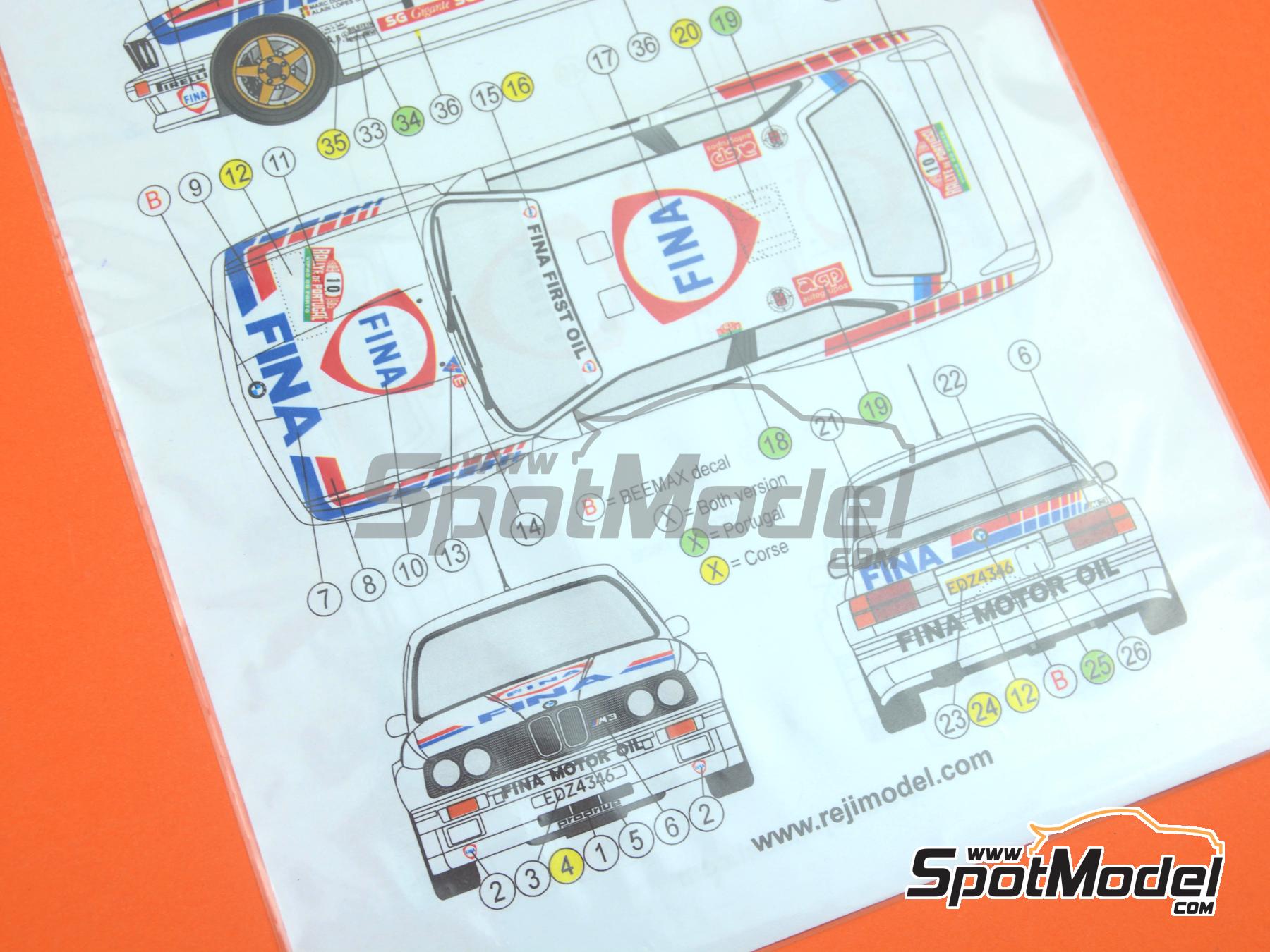 Image 7: BMW M3 E30 Group A sponsored by Fina - Ypres 24 Hours Rally, Portugal Rally - Vinho do Porto, Tour de Corse Rallye de France 1989 | Marking / livery in 1/24 scale manufactured by Reji Model (ref.&nbsp;REJI-354, also 0354)