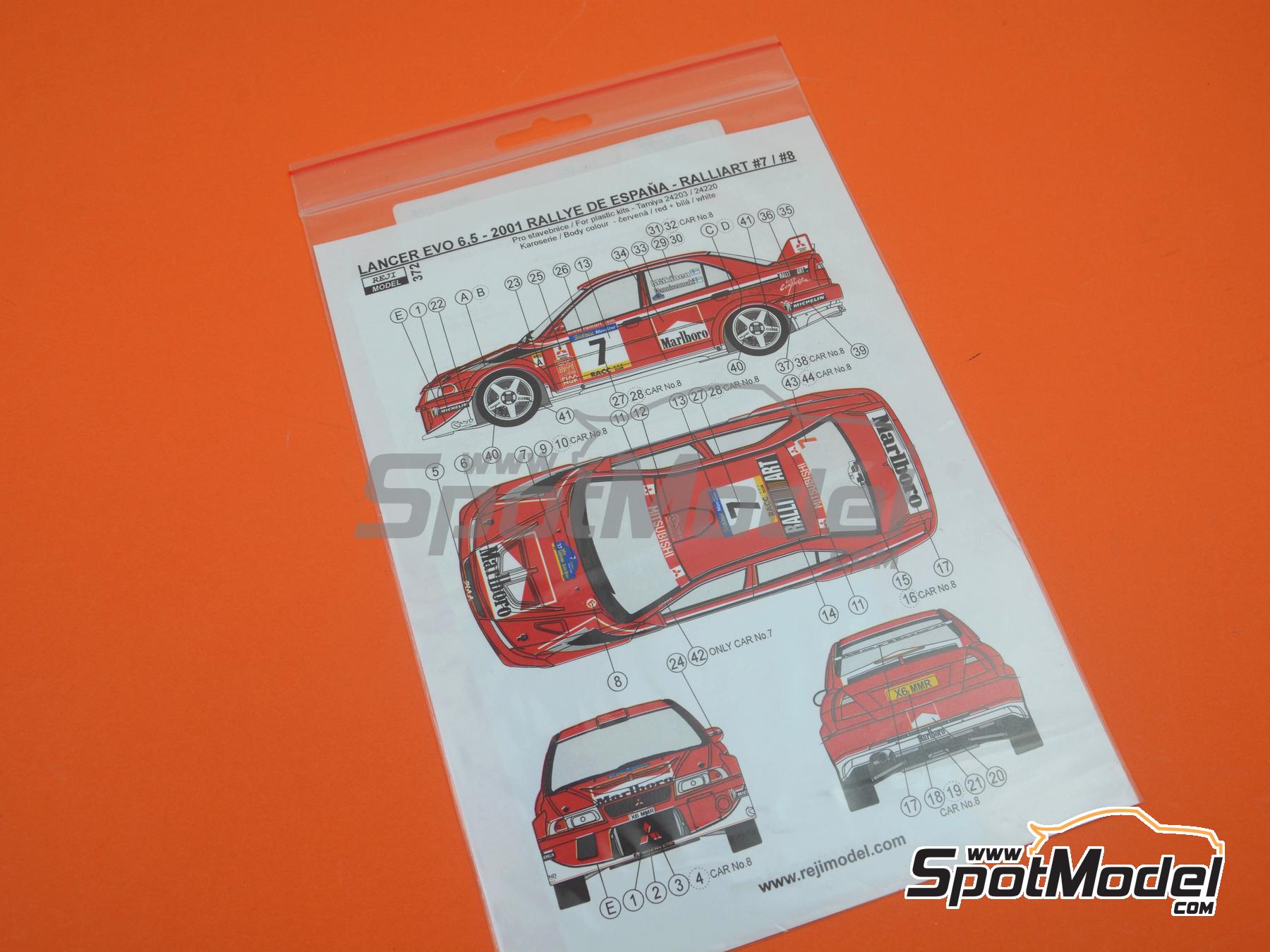 Image 5: Mitsubishi Lancer EVO 6.5 Group A Ralliart Team sponsored by Marlboro - Catalunya Costa Brava Rally - Rally of Spain 2001 | Marking / livery in 1/24 scale manufactured by Reji Model (ref.&nbsp;REJI-372, also 0372)