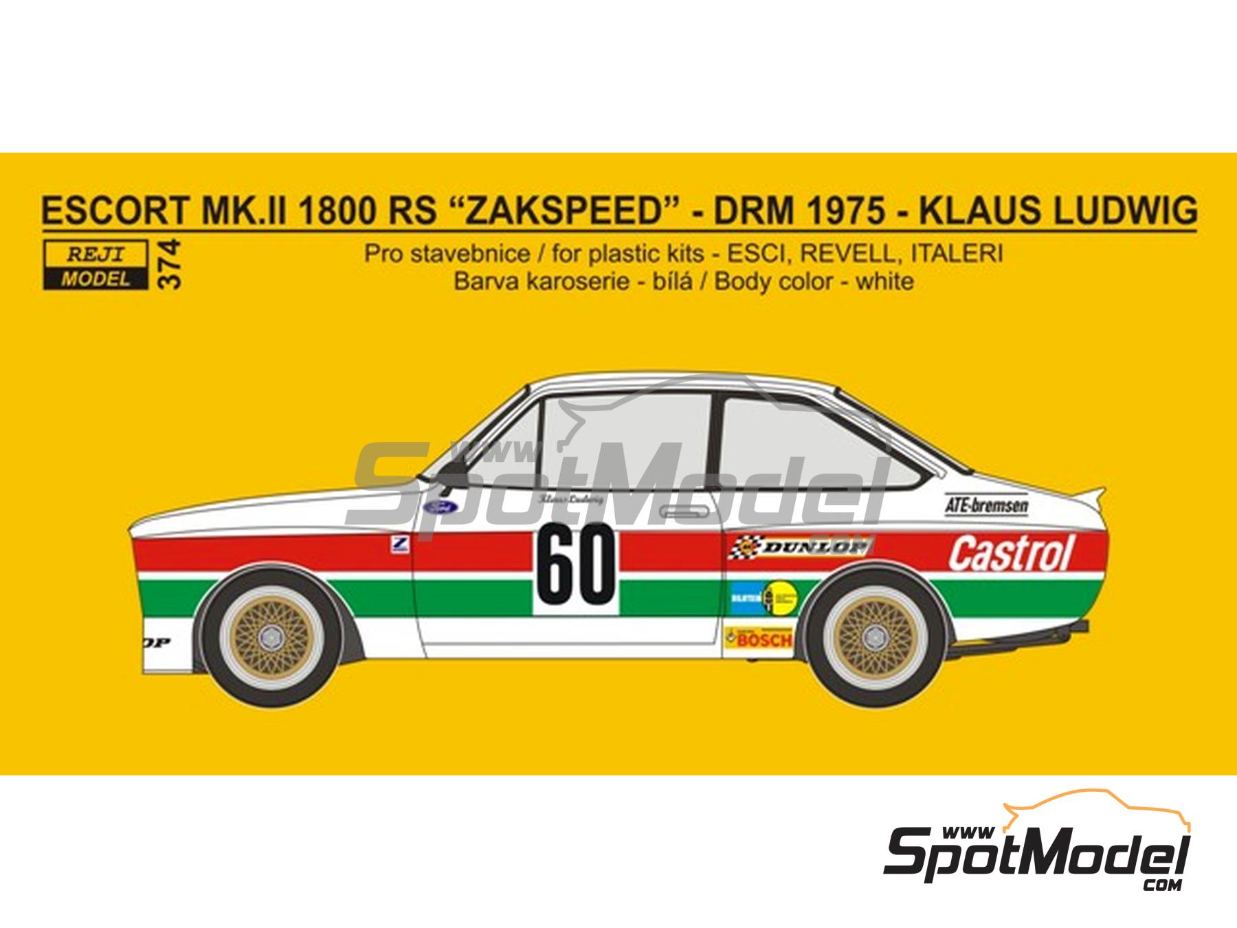 Image 1: Ford Escort MK.II 1800 RS Zakspeed Team sponsored by Castrol - Deutsche Rennsport Meisterschaft DRM 1975 | Marking / livery in 1/24 scale manufactured by Reji Model (ref.&nbsp;REJI-374, also 0374)
