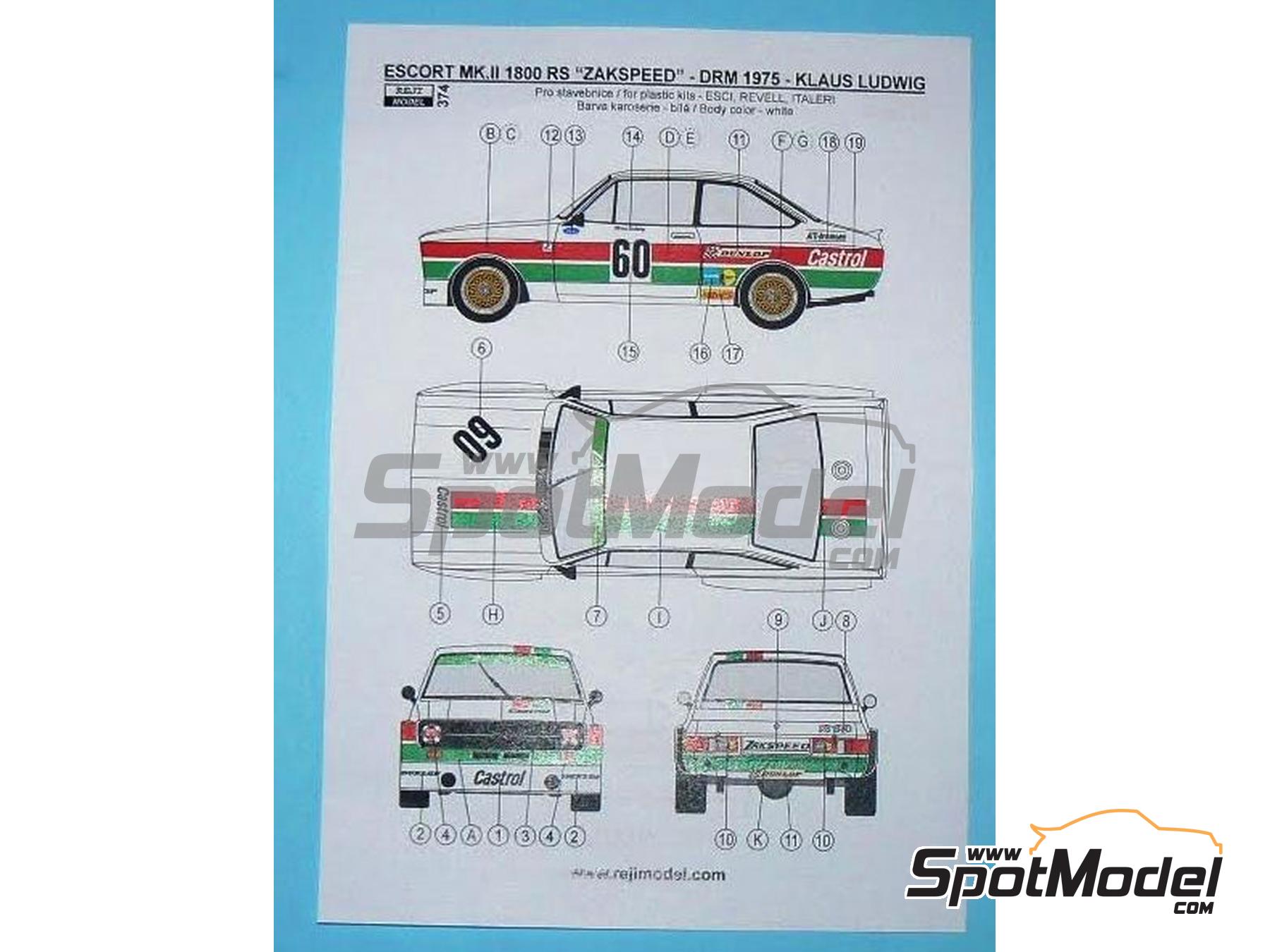 Image 5: Ford Escort MK.II 1800 RS Zakspeed Team sponsored by Castrol - Deutsche Rennsport Meisterschaft DRM 1975 | Marking / livery in 1/24 scale manufactured by Reji Model (ref.&nbsp;REJI-374, also 0374)