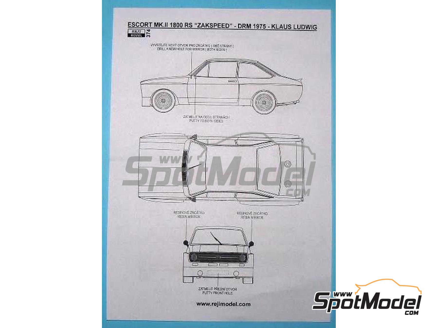 Image 6: Ford Escort MK.II 1800 RS Zakspeed Team sponsored by Castrol - Deutsche Rennsport Meisterschaft DRM 1975 | Marking / livery in 1/24 scale manufactured by Reji Model (ref.&nbsp;REJI-374, also 0374)