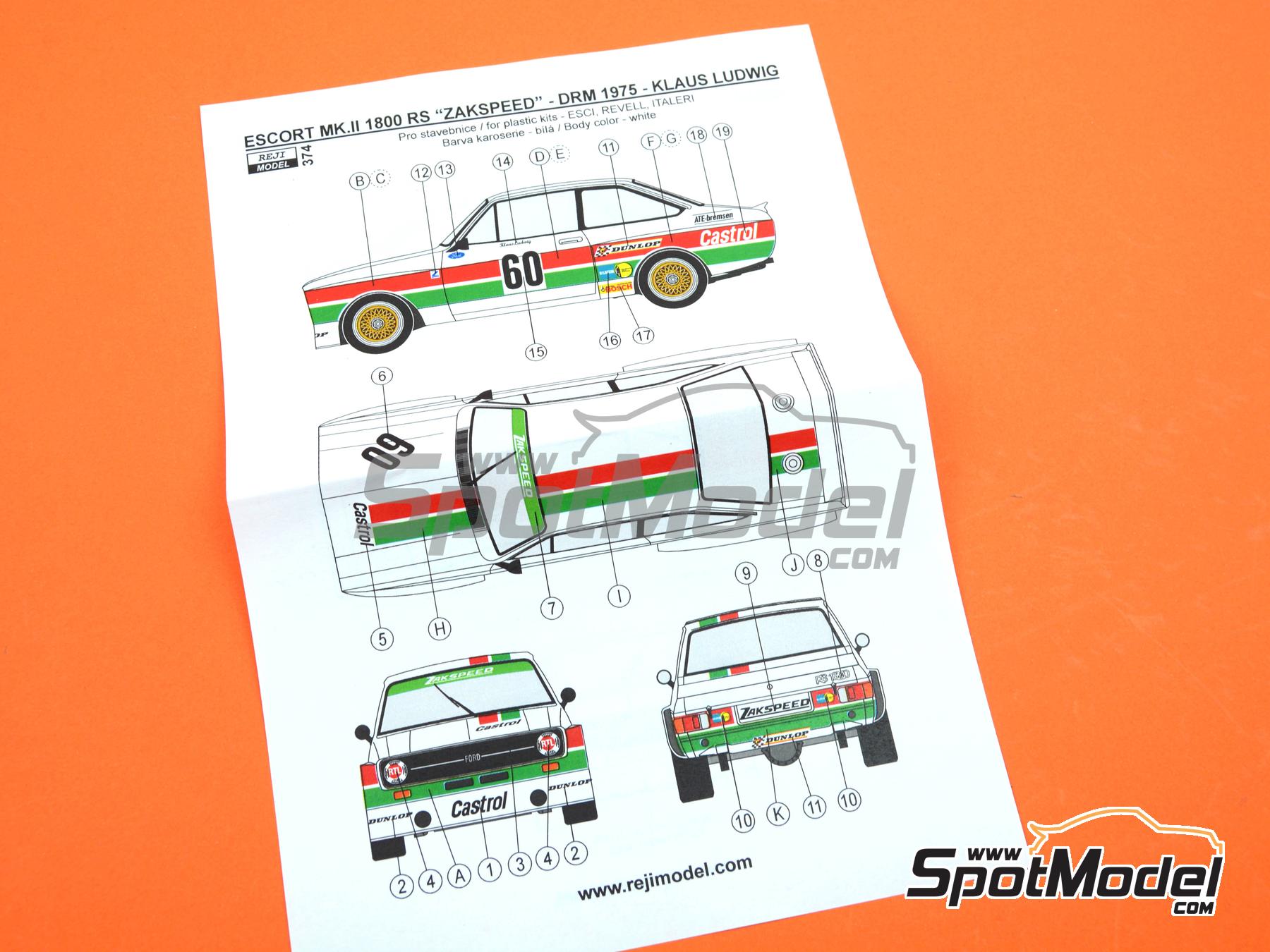 Image 11: Ford Escort MK.II 1800 RS Zakspeed Team sponsored by Castrol - Deutsche Rennsport Meisterschaft DRM 1975 | Marking / livery in 1/24 scale manufactured by Reji Model (ref.&nbsp;REJI-374, also 0374)
