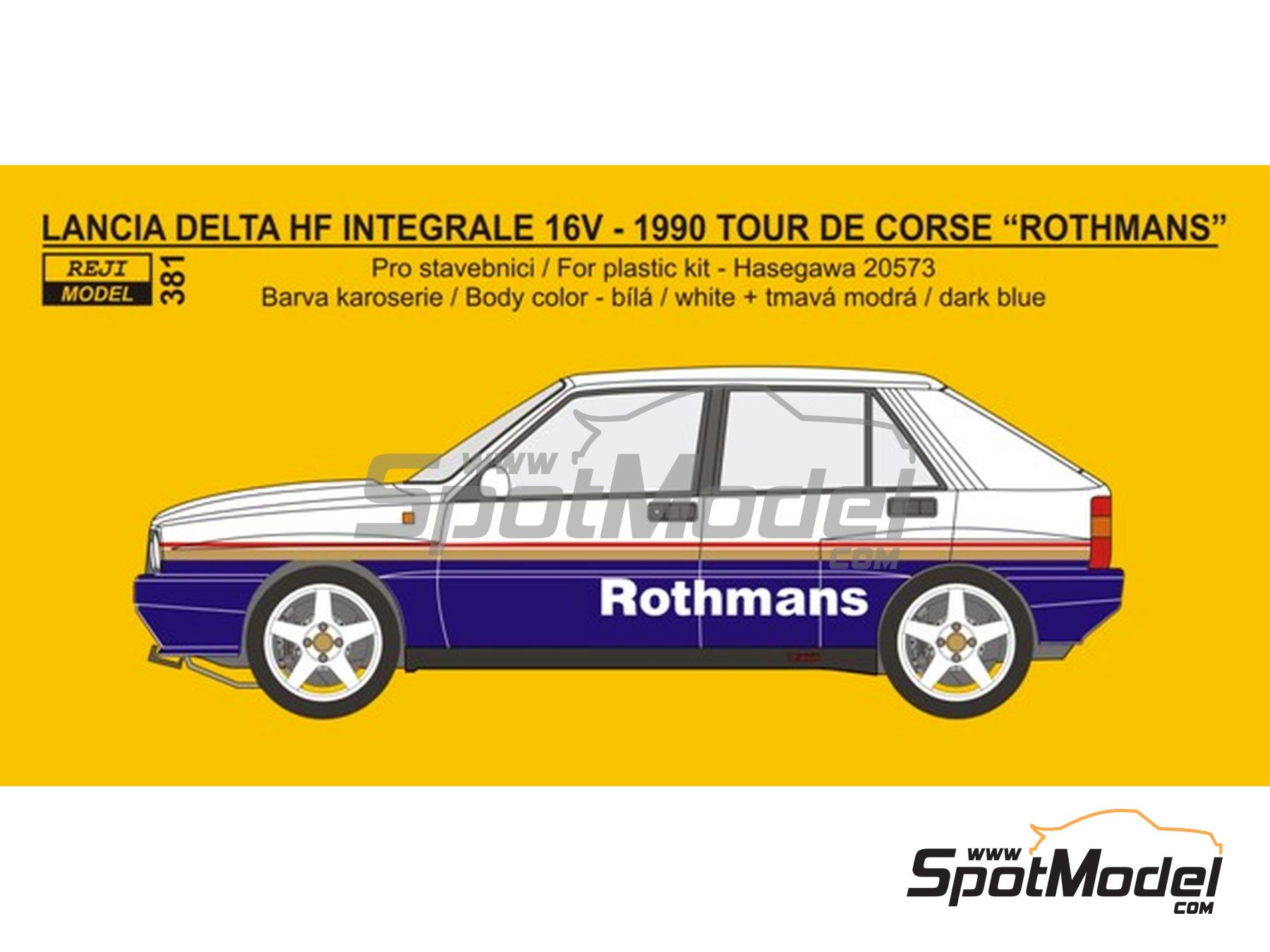 Image 1: Lancia Delta HF Integrale 16V Group N sponsored by Rothmans - Tour de Corse Rallye de France 1990 | Logotypes in 1/24 scale manufactured by Reji Model (ref.&nbsp;REJI-381, also 0381)