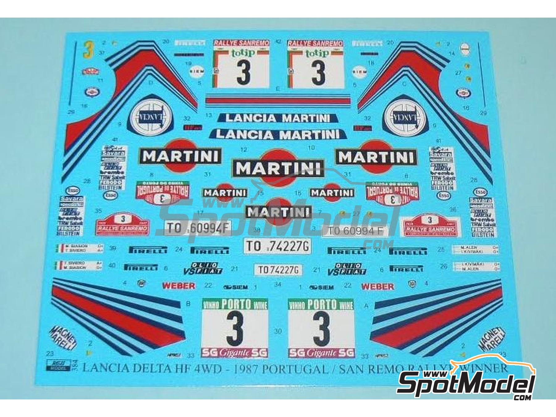 Image 6: Lancia Delta HF 4WD Martini Racing Team - Portugal Rally - Vinho do Porto, Sanremo Rally 1987 | Marking / livery in 1/24 scale manufactured by Reji Model (ref.&nbsp;REJI-384, also 384)