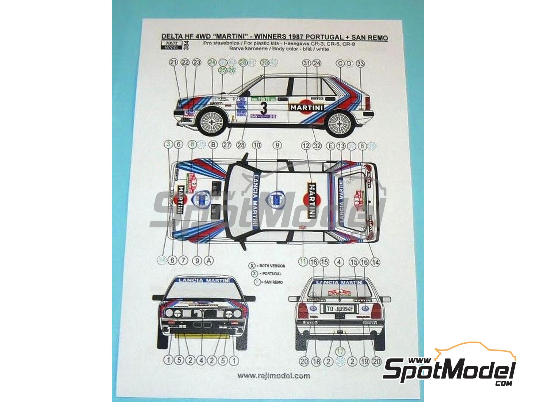 Image 7: Lancia Delta HF 4WD Martini Racing Team - Portugal Rally - Vinho do Porto, Sanremo Rally 1987 | Marking / livery in 1/24 scale manufactured by Reji Model (ref.&nbsp;REJI-384, also 384)