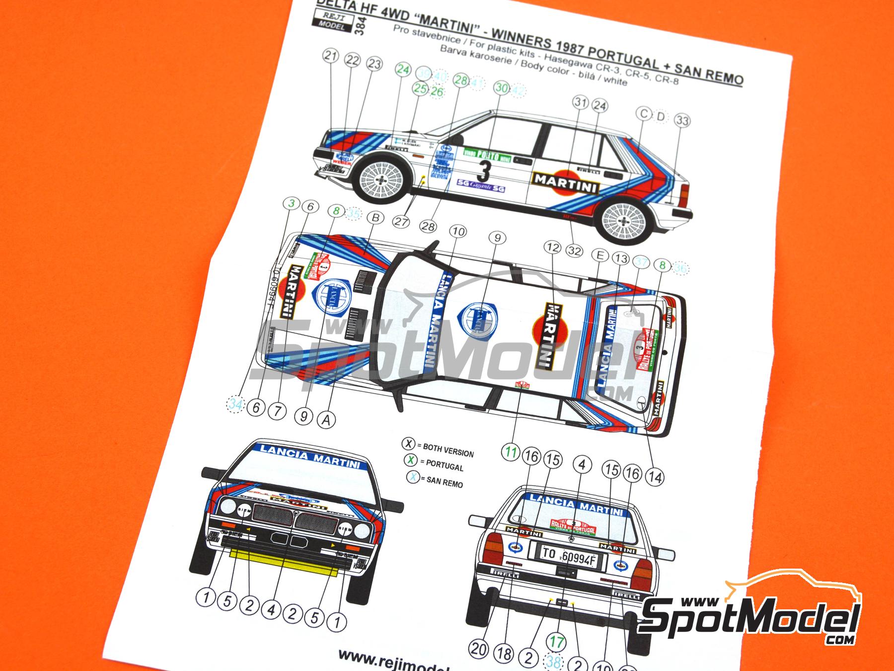 Image 8: Lancia Delta HF 4WD Martini Racing Team - Portugal Rally - Vinho do Porto, Sanremo Rally 1987 | Marking / livery in 1/24 scale manufactured by Reji Model (ref.&nbsp;REJI-384, also 384)