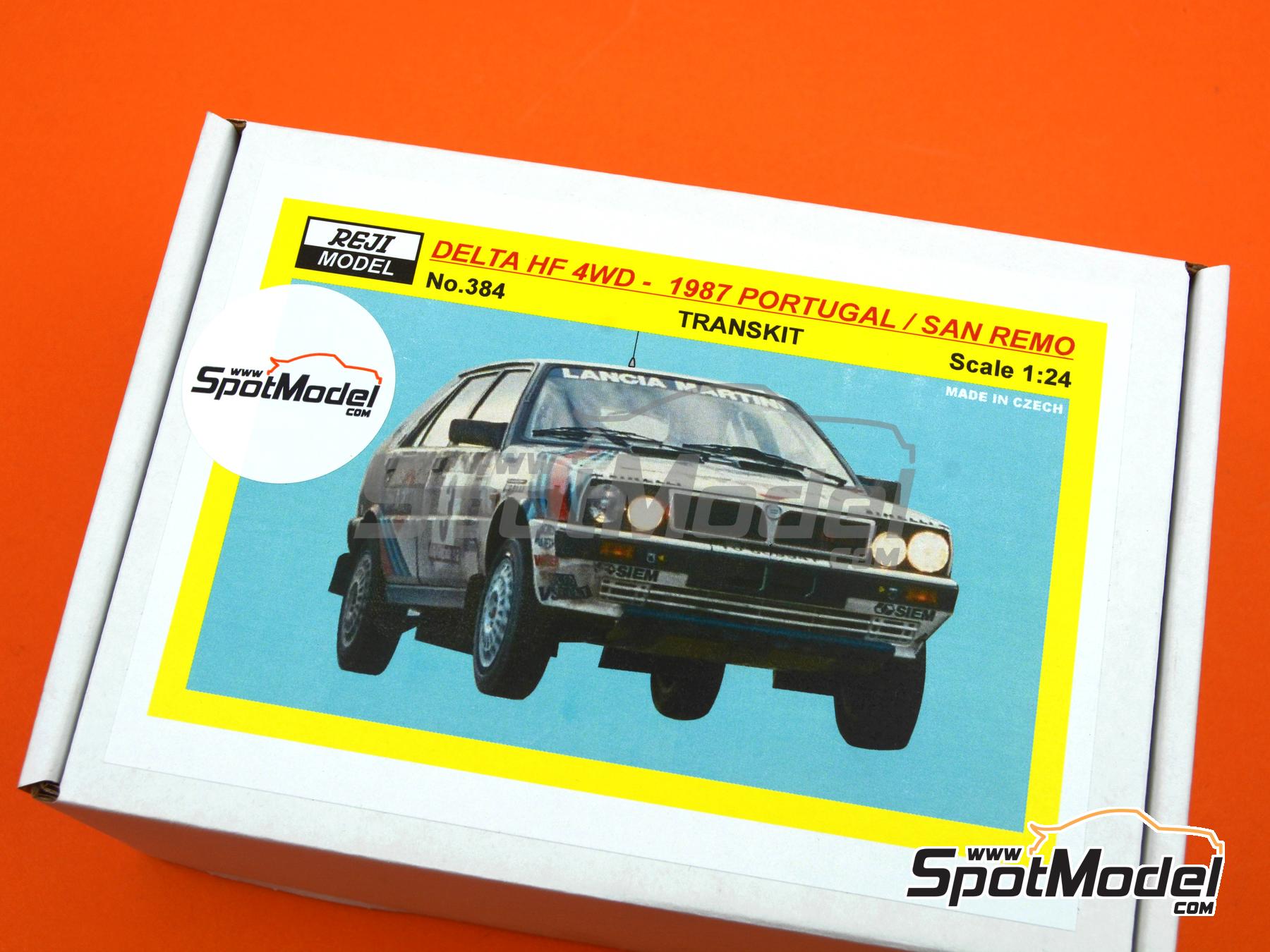 Image 15: Lancia Delta HF 4WD Martini Racing Team - Portugal Rally - Vinho do Porto, Sanremo Rally 1987 | Marking / livery in 1/24 scale manufactured by Reji Model (ref.&nbsp;REJI-384, also 384)