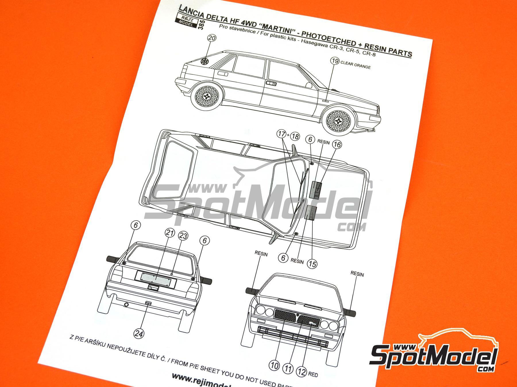 Image 8: Lancia Delta HF 4WD Martini Racing Team - Monte Carlo Rally - Rallye Automobile de Monte-Carlo 1987 | Marking / livery in 1/24 scale manufactured by Reji Model (ref.&nbsp;REJI-385, also 385)