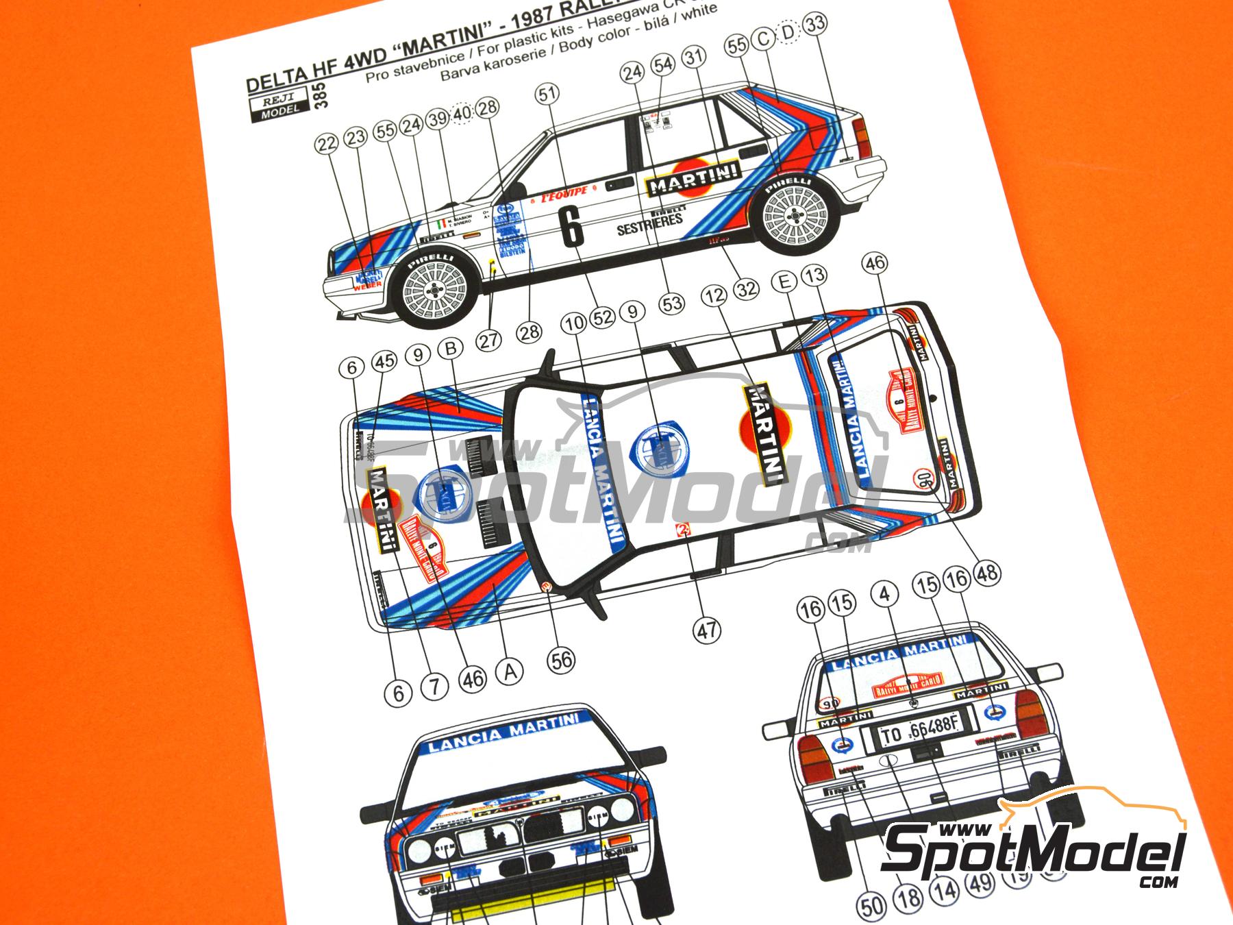 Image 9: Lancia Delta HF 4WD Martini Racing Team - Monte Carlo Rally - Rallye Automobile de Monte-Carlo 1987 | Marking / livery in 1/24 scale manufactured by Reji Model (ref.&nbsp;REJI-385, also 385)