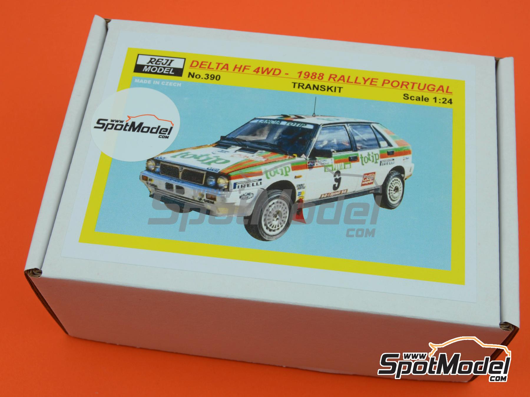 Image 3: Lancia Delta HF 4WD Jolly Club Team sponsored by Totip - Portugal Rally - Vinho do Porto 1988 | Marking / livery in 1/24 scale manufactured by Reji Model (ref.&nbsp;REJI-390, also 390)