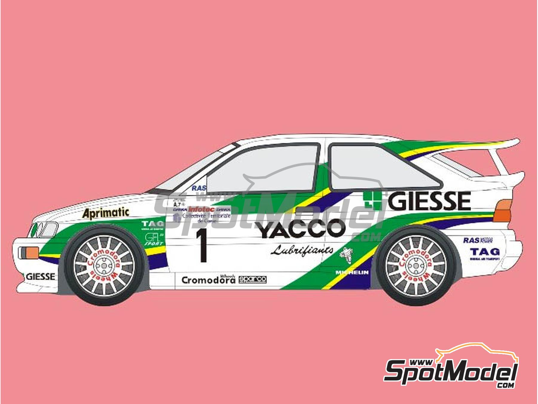 Reji Model 394: Marking / livery 1/24 scale - Ford Escort Cosworth Group A  sponsored by Yacco, Giesse #1 - Patrick Bernardini (FR) + Catherine  François (FR) - Tour de Corse Rallye