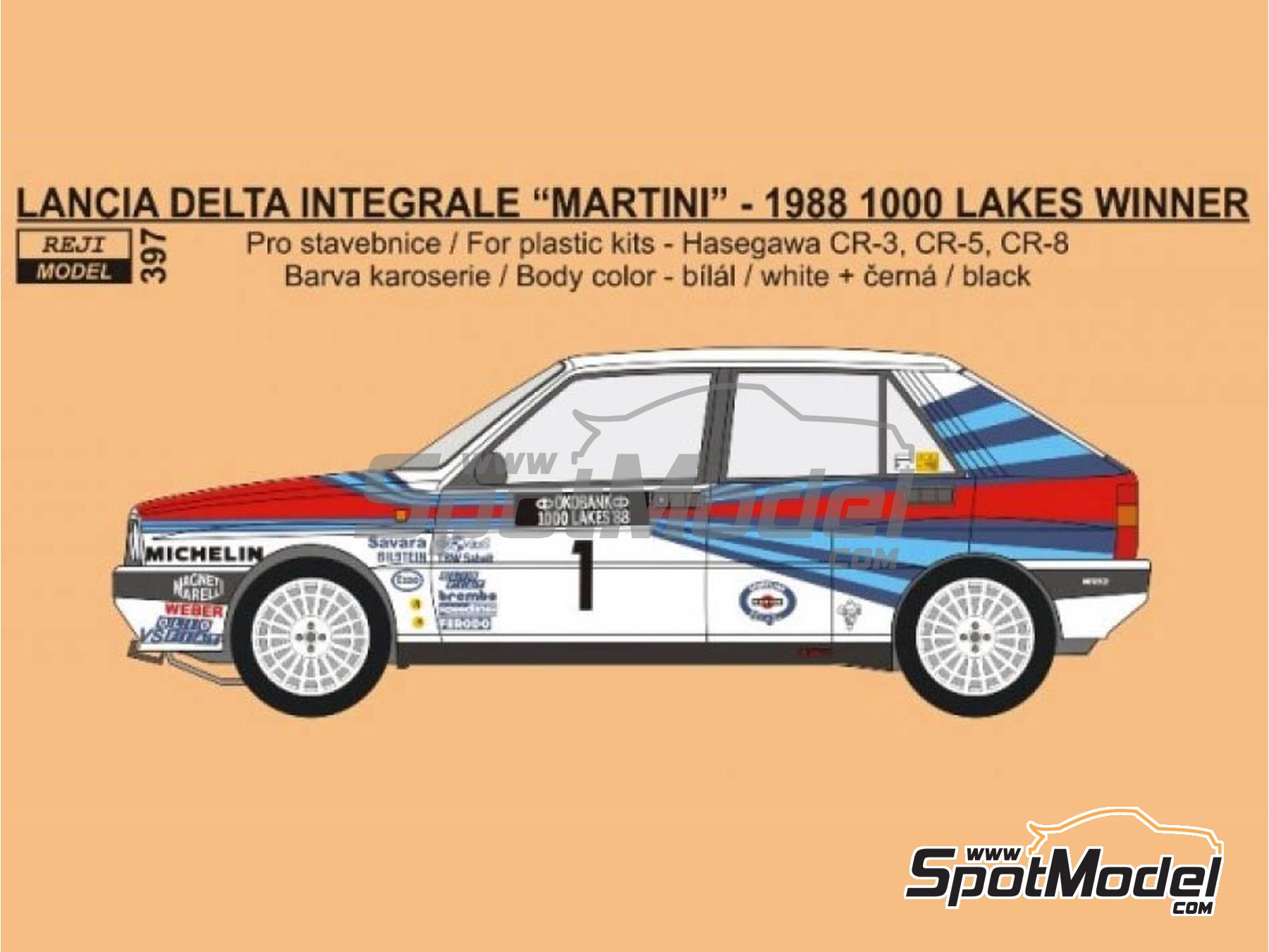 Image 1: Lancia Delta HF Integrale Martini Racing Team - 1000 Lakes Finland Rally 1988 | Marking / livery in 1/24 scale manufactured by Reji Model (ref. REJI-397, also 397)