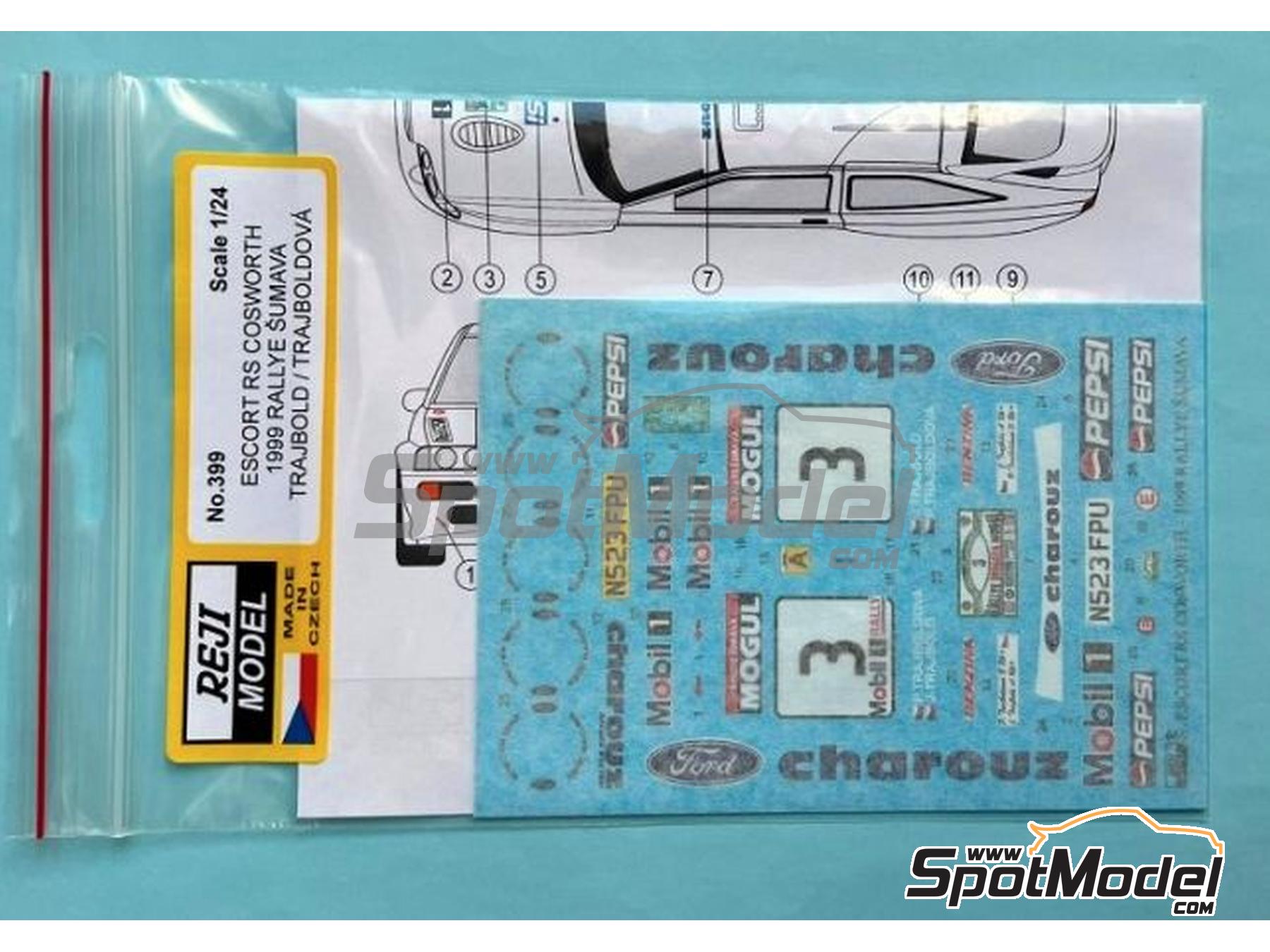Image 2: Ford Escort RS Cosworth Grupo A patrocinado por Charouz, Pepsi - Rallye Sumava Mogul 1999 | Decoraci&oacute;n en escala&nbsp;1/24 fabricado por Reji Model (ref.&nbsp;REJI-399, tambien 399 y 0399)