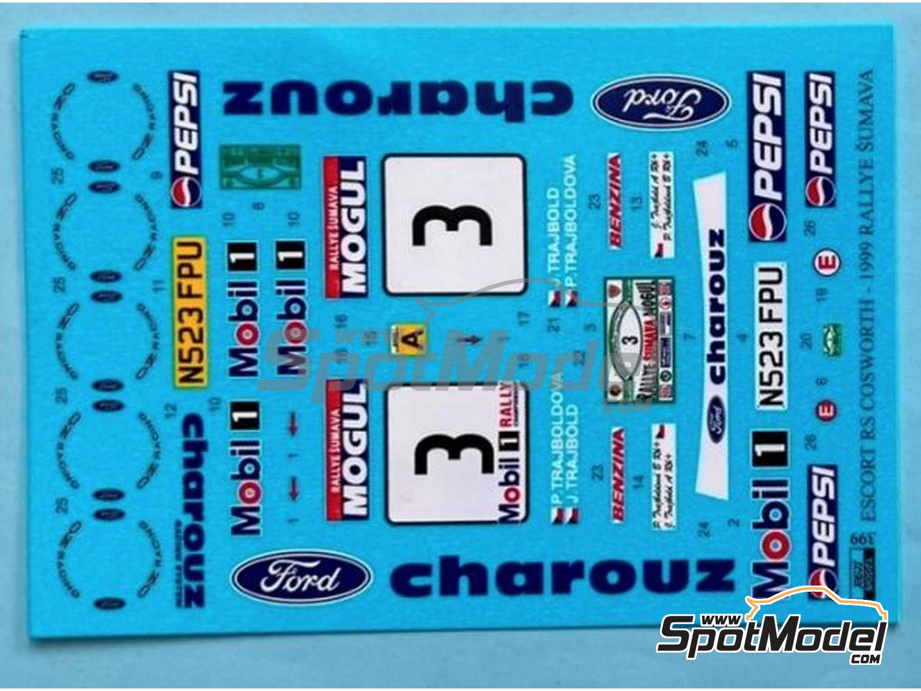 Image 3: Ford Escort RS Cosworth Grupo A patrocinado por Charouz, Pepsi - Rallye Sumava Mogul 1999 | Decoraci&oacute;n en escala&nbsp;1/24 fabricado por Reji Model (ref.&nbsp;REJI-399, tambien 399 y 0399)