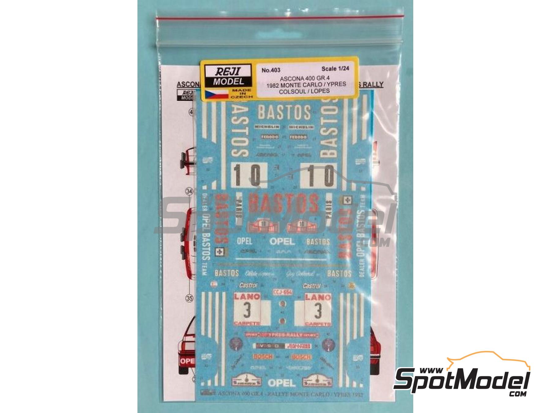 Image 3: Opel Ascona 400 Grupo 4 patrocinado por Bastos - Rally 24 Horas de Ypres, Rally de Monte Carlo - Rallye Automobile de Monte-Carlo 1982 | Decoraci&oacute;n en escala&nbsp;1/24 fabricado por Reji Model (ref.&nbsp;REJI-403, tambien 403)