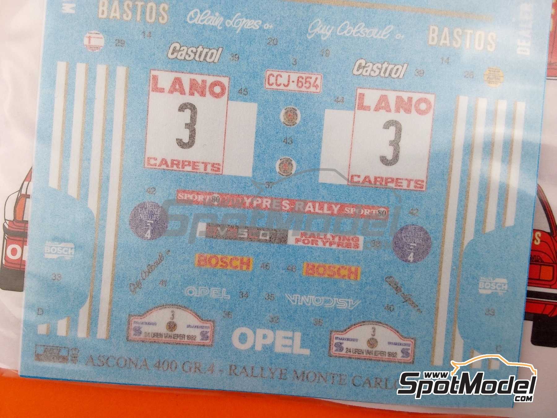 Image 6: Opel Ascona 400 Grupo 4 patrocinado por Bastos - Rally 24 Horas de Ypres, Rally de Monte Carlo - Rallye Automobile de Monte-Carlo 1982 | Decoraci&oacute;n en escala&nbsp;1/24 fabricado por Reji Model (ref.&nbsp;REJI-403, tambien 403)