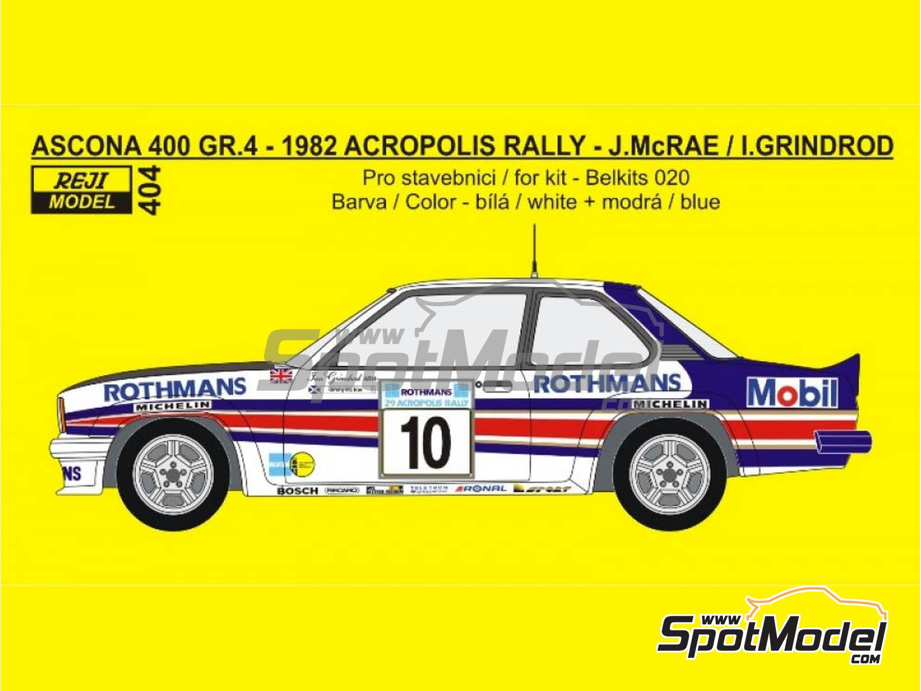 Image 1: Opel Ascona 400 Group 4 Opel Rally Team sponsored by Rothmans - Acropolis Rally 1982 | Marking / livery in 1/24 scale manufactured by Reji Model (ref.&nbsp;REJI-404, also 404)