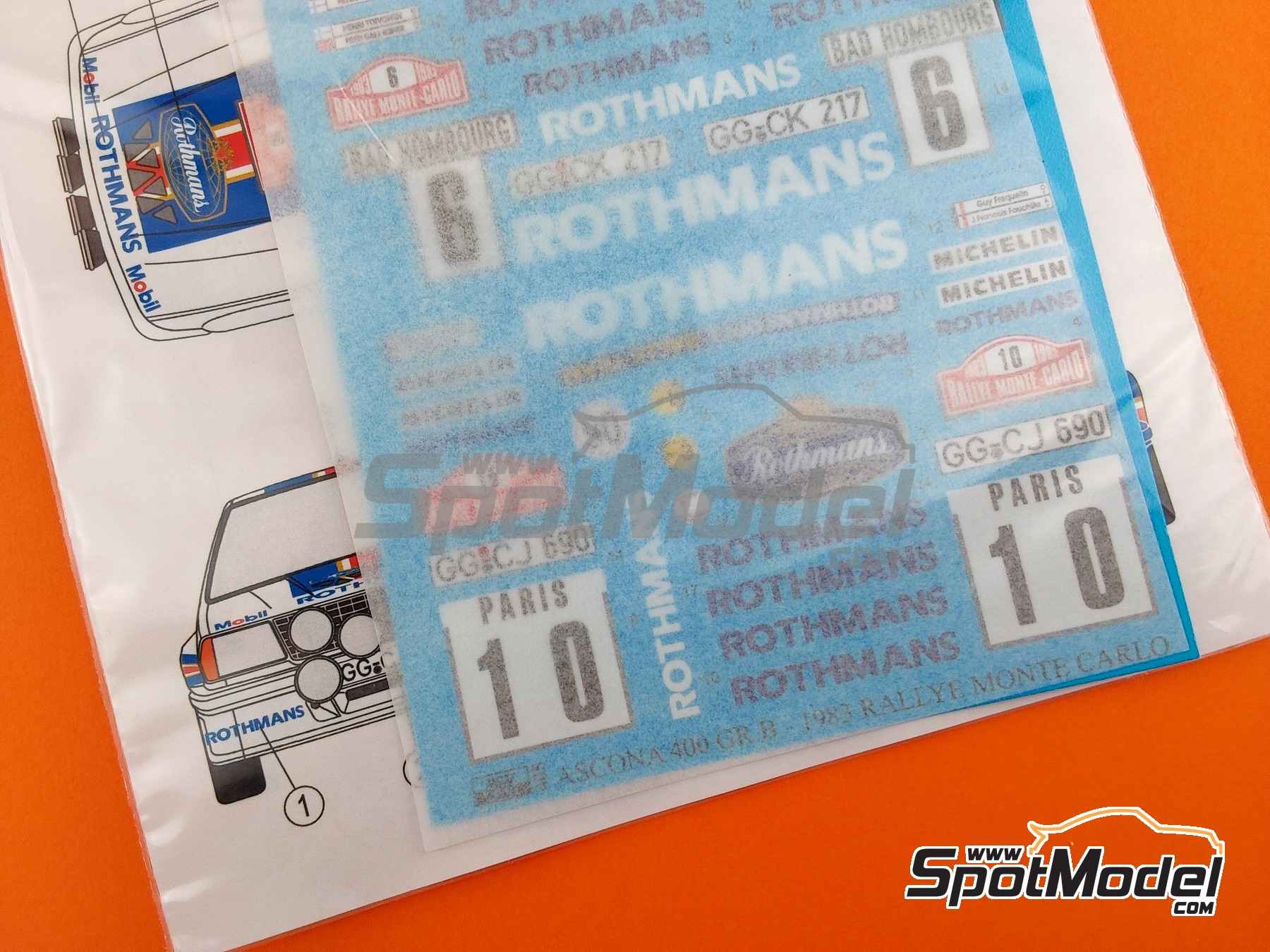 Image 9: Opel Ascona 400 Grupo 4 Equipo Opel Rally patrocinado por Rothmans - Rally de Monte Carlo - Rallye Automobile de Monte-Carlo 1983 | Decoraci&oacute;n en escala&nbsp;1/24 fabricado por Reji Model (ref.&nbsp;REJI-405, tambien 405)