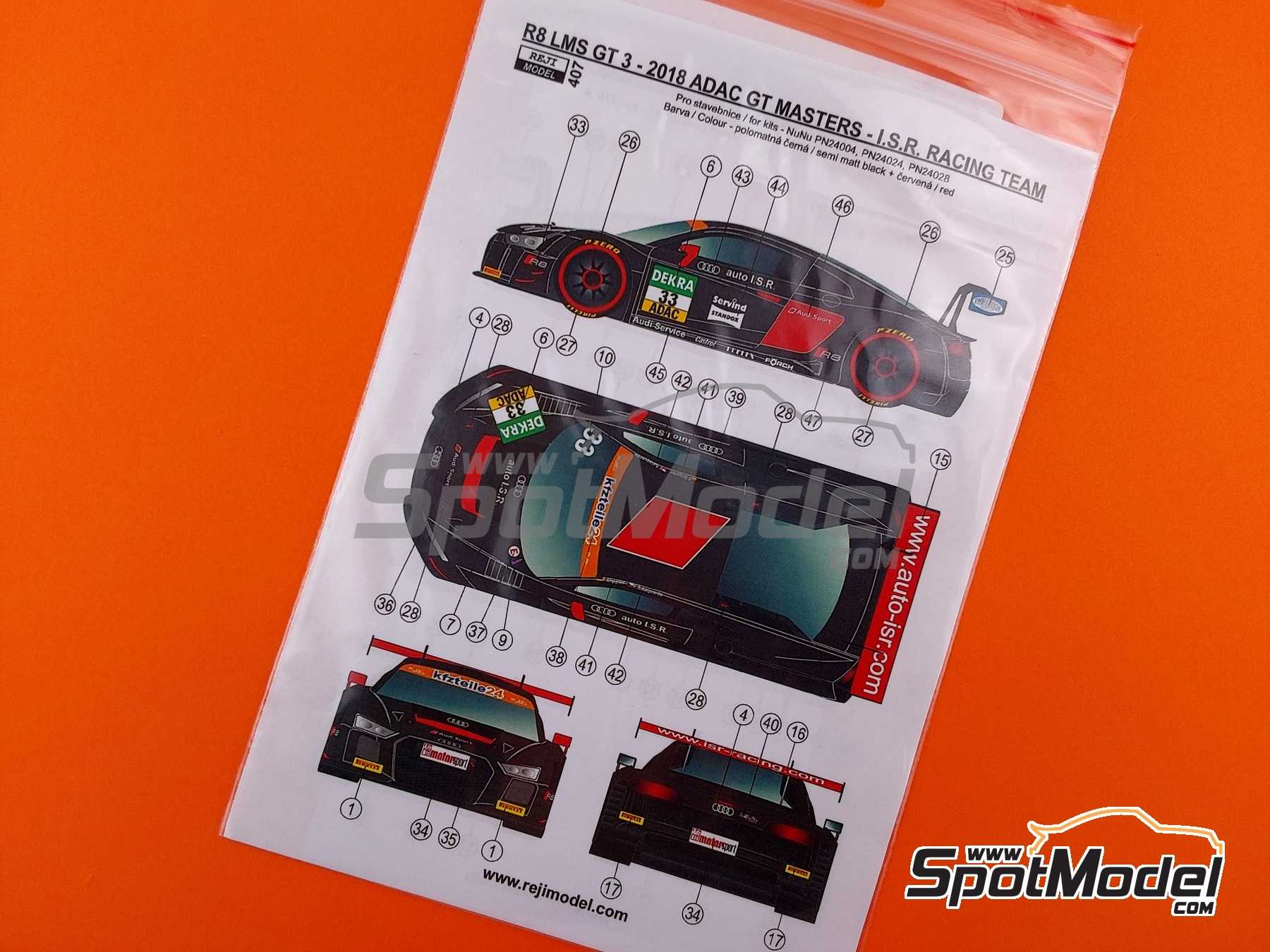 Image 10: Audi R8 LMS GT3 Equipo ISR Racing - ADAC GT Masters 2019 | Decoraci&oacute;n en escala&nbsp;1/24 fabricado por Reji Model (ref.&nbsp;REJI-407, tambien 407)