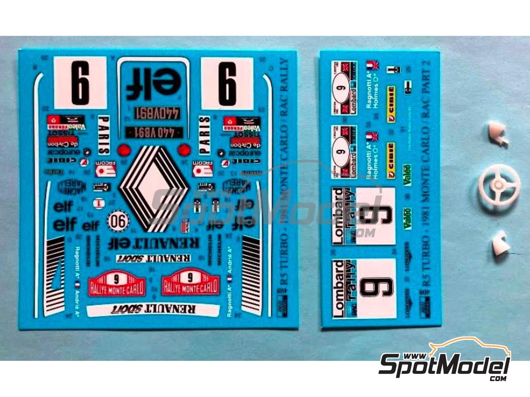 Image 1: Renault 5 Turbo sponsored by Elf - Monte Carlo Rally - Rallye Automobile de Monte-Carlo, Lombard RAC Rally 1981 | Marking / livery in 1/24 scale manufactured by Reji Model (ref.&nbsp;REJI-408, also 408)