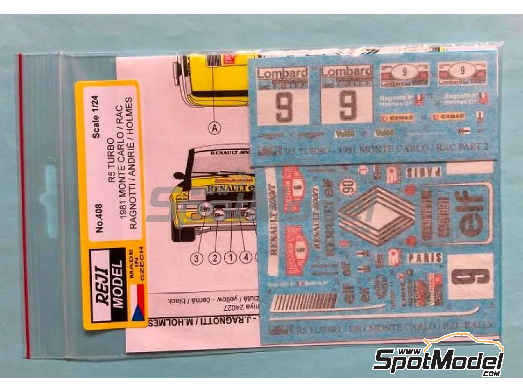 Image 2: Renault 5 Turbo sponsored by Elf - Monte Carlo Rally - Rallye Automobile de Monte-Carlo, Lombard RAC Rally 1981 | Marking / livery in 1/24 scale manufactured by Reji Model (ref.&nbsp;REJI-408, also 408)