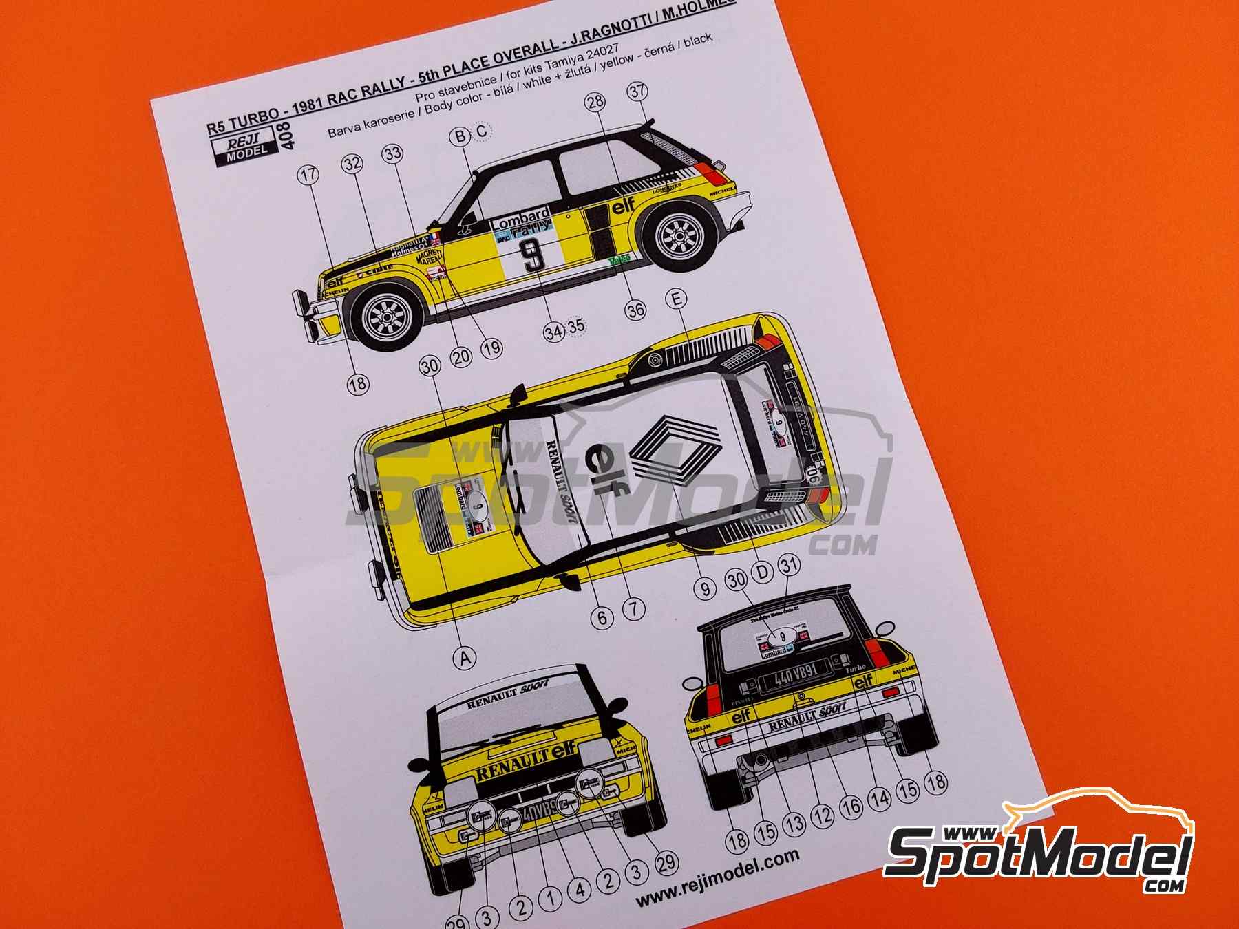 Image 5: Renault 5 Turbo sponsored by Elf - Monte Carlo Rally - Rallye Automobile de Monte-Carlo, Lombard RAC Rally 1981 | Marking / livery in 1/24 scale manufactured by Reji Model (ref.&nbsp;REJI-408, also 408)