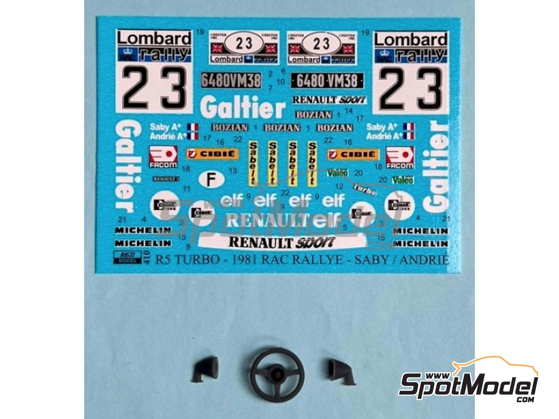 Image 3: Renault 5 Turbo Bozian Team sponsored by Garage Galtier - Lombard RAC Rally 1981 | Marking / livery in 1/24 scale manufactured by Reji Model (ref.&nbsp;REJI-410, also 410 and 0410)