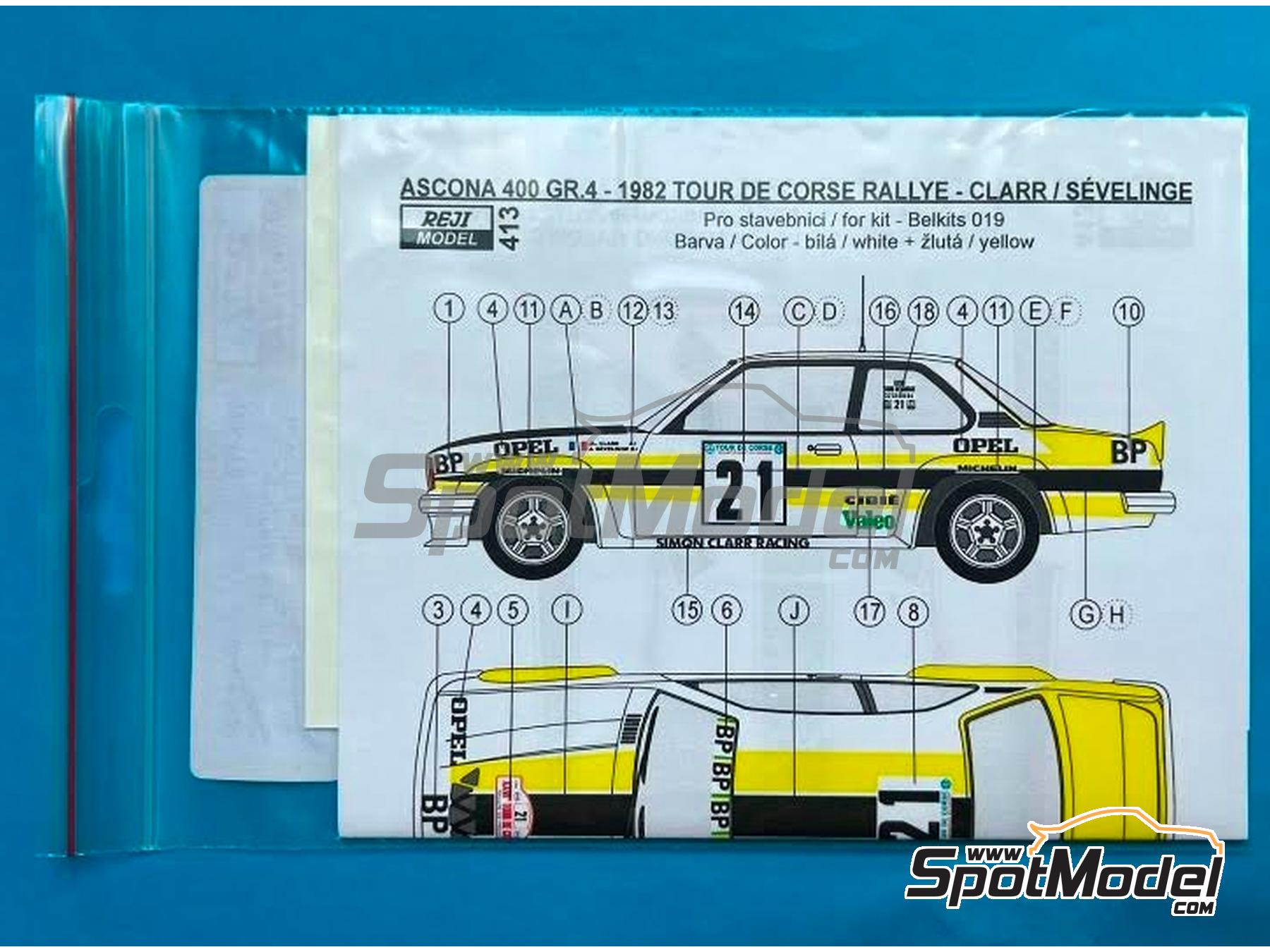 Image 4: Opel Ascona 400 Group 4 Simon Clarr Racing Team sponsored by BP - Tour de Corse Rallye de France 1982 | Marking / livery in 1/24 scale manufactured by Reji Model (ref.&nbsp;REJI-413, also 413)