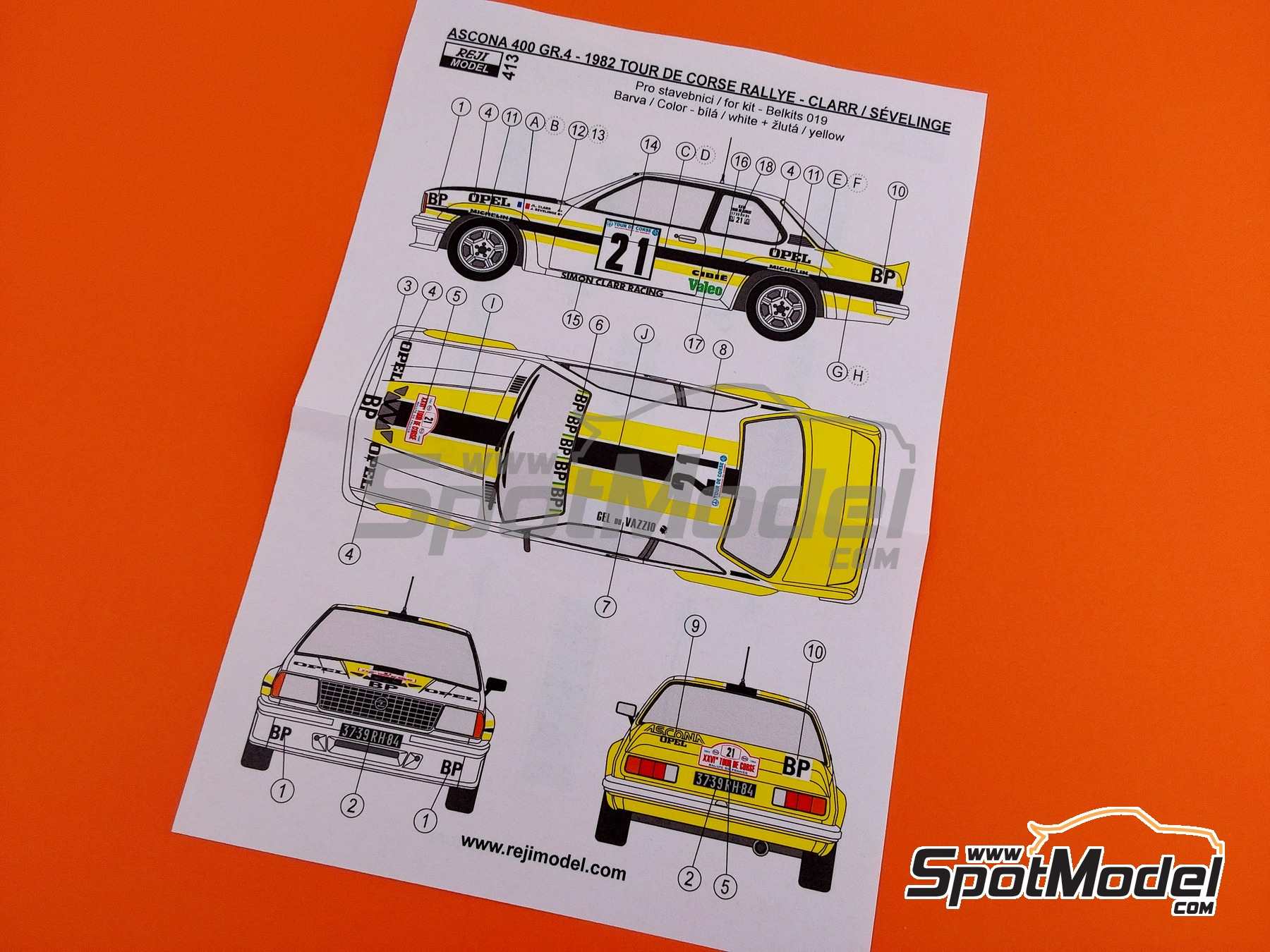 Image 8: Opel Ascona 400 Group 4 Simon Clarr Racing Team sponsored by BP - Tour de Corse Rallye de France 1982 | Marking / livery in 1/24 scale manufactured by Reji Model (ref.&nbsp;REJI-413, also 413)