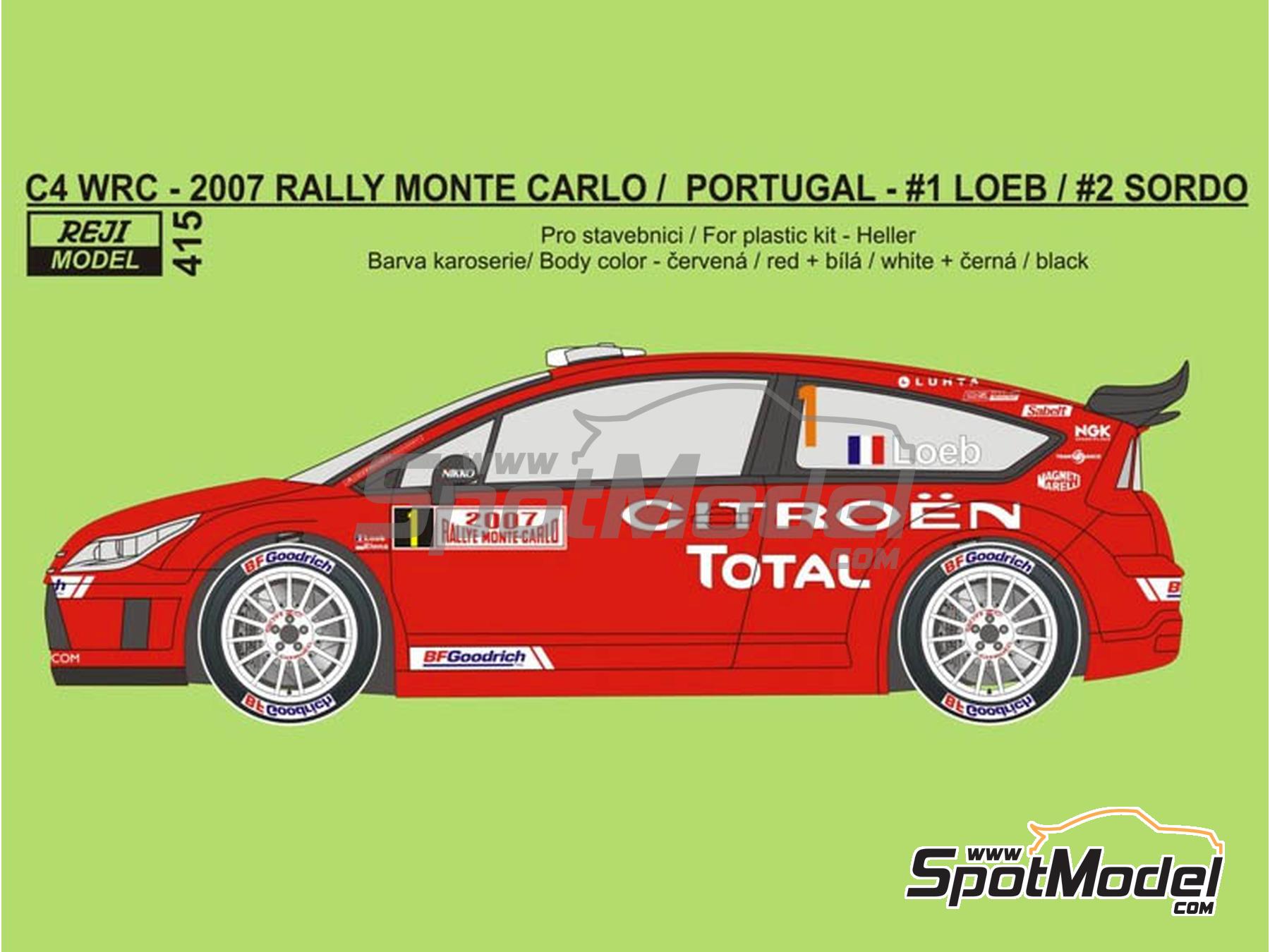 Image 1: Citroen C4 WRC Citro&euml;n Total WRT Team sponsored by Total - Monte Carlo Rally - Rallye Automobile de Monte-Carlo, Vodafone Portugal Rally 2007 | Marking / livery in 1/24 scale manufactured by Reji Model (ref.&nbsp;REJI-415, also 415)