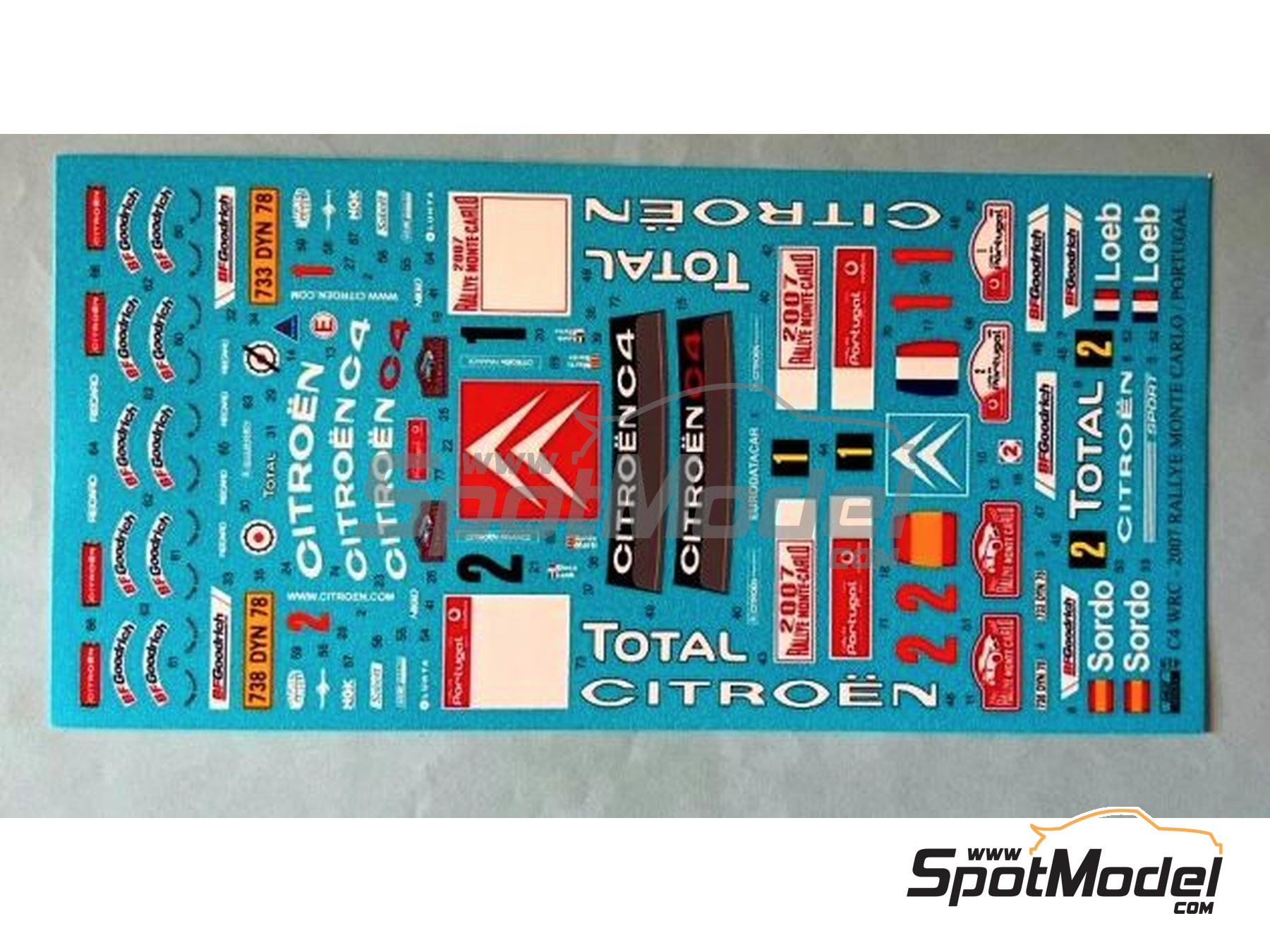 Image 4: Citroen C4 WRC Citro&euml;n Total WRT Team sponsored by Total - Monte Carlo Rally - Rallye Automobile de Monte-Carlo, Vodafone Portugal Rally 2007 | Marking / livery in 1/24 scale manufactured by Reji Model (ref.&nbsp;REJI-415, also 415)