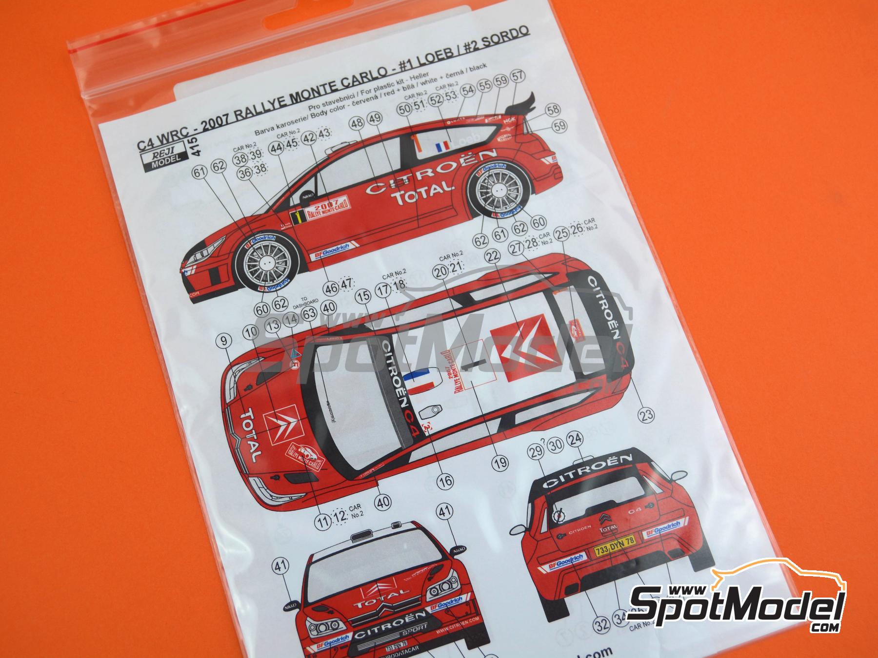 Image 6: Citroen C4 WRC Citro&euml;n Total WRT Team sponsored by Total - Monte Carlo Rally - Rallye Automobile de Monte-Carlo, Vodafone Portugal Rally 2007 | Marking / livery in 1/24 scale manufactured by Reji Model (ref.&nbsp;REJI-415, also 415)