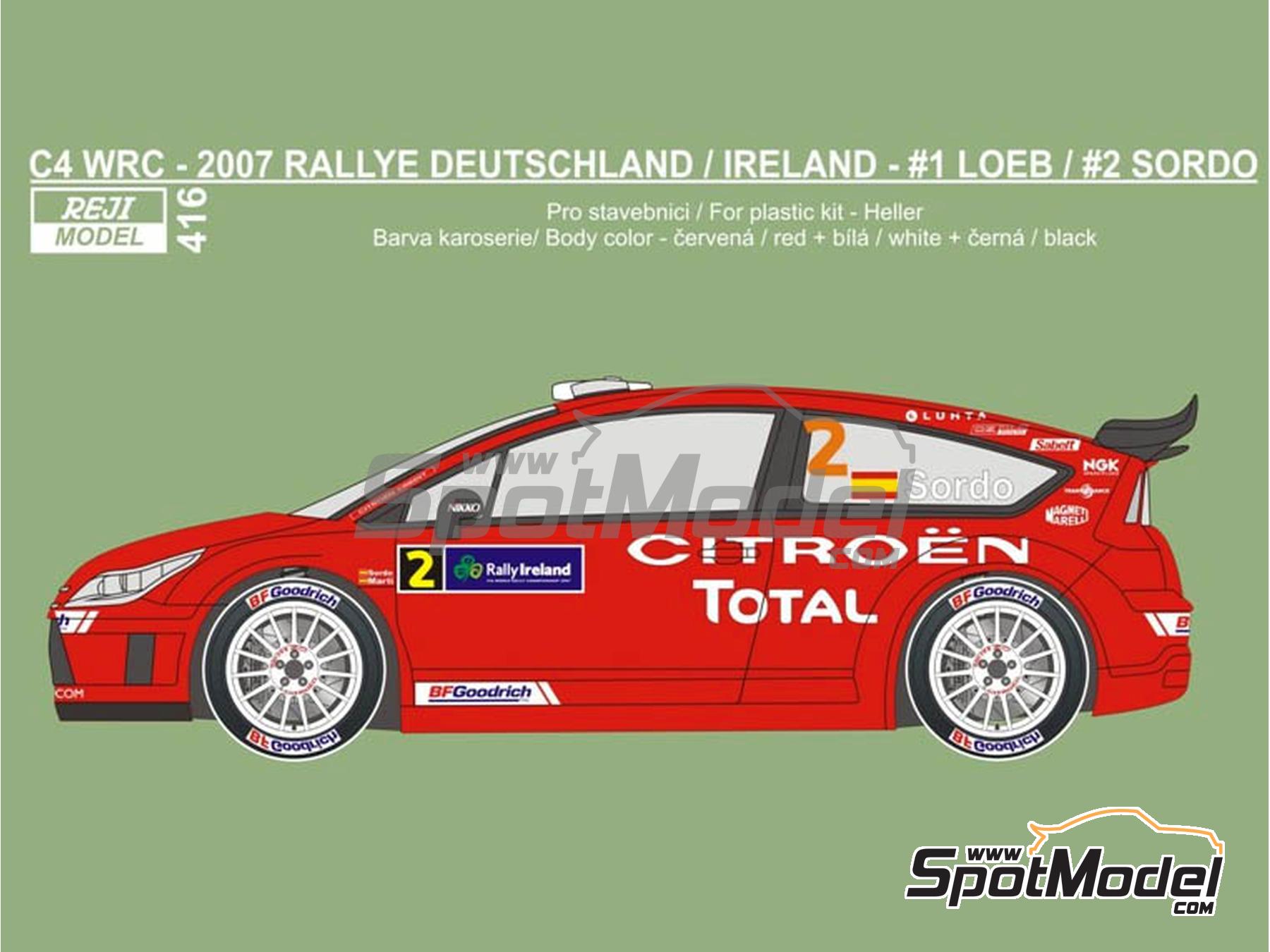 Image 1: Citroen C4 WRC Equipo Citro&euml;n Total WRT patrocinado por Total - Rally de Alemania ADAC, Rally de Irlanda 2007 | Decoraci&oacute;n en escala&nbsp;1/24 fabricado por Reji Model (ref.&nbsp;REJI-416, tambien 416)