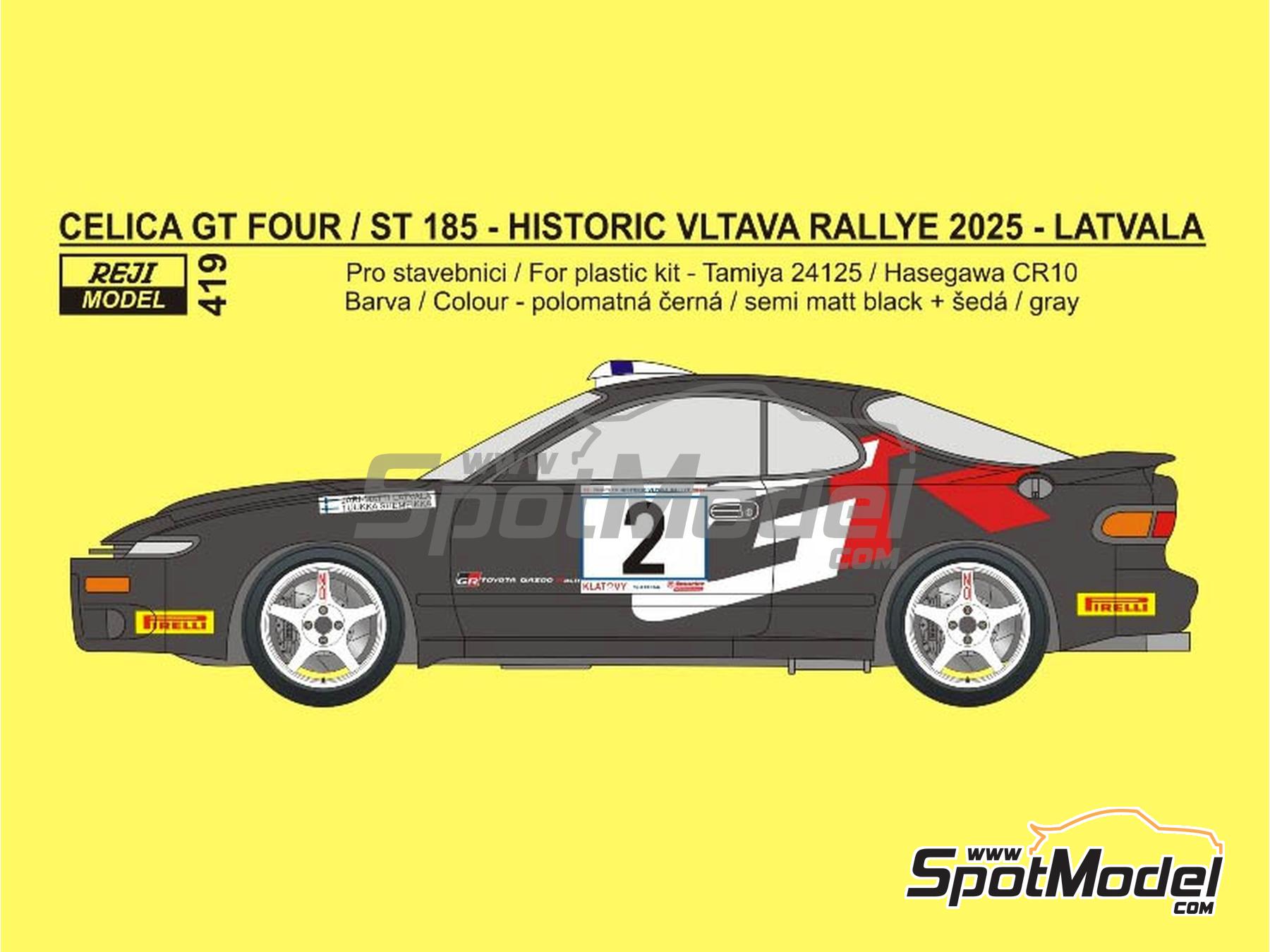 Image 1: Toyota Celica GT-Four (ST185) Group A JML-Sports WRT Team sponsored by GR - Historic Vltava Rally 2025 | Marking / livery in 1/24 scale manufactured by Reji Model (ref.&nbsp;REJI-419, also 419)