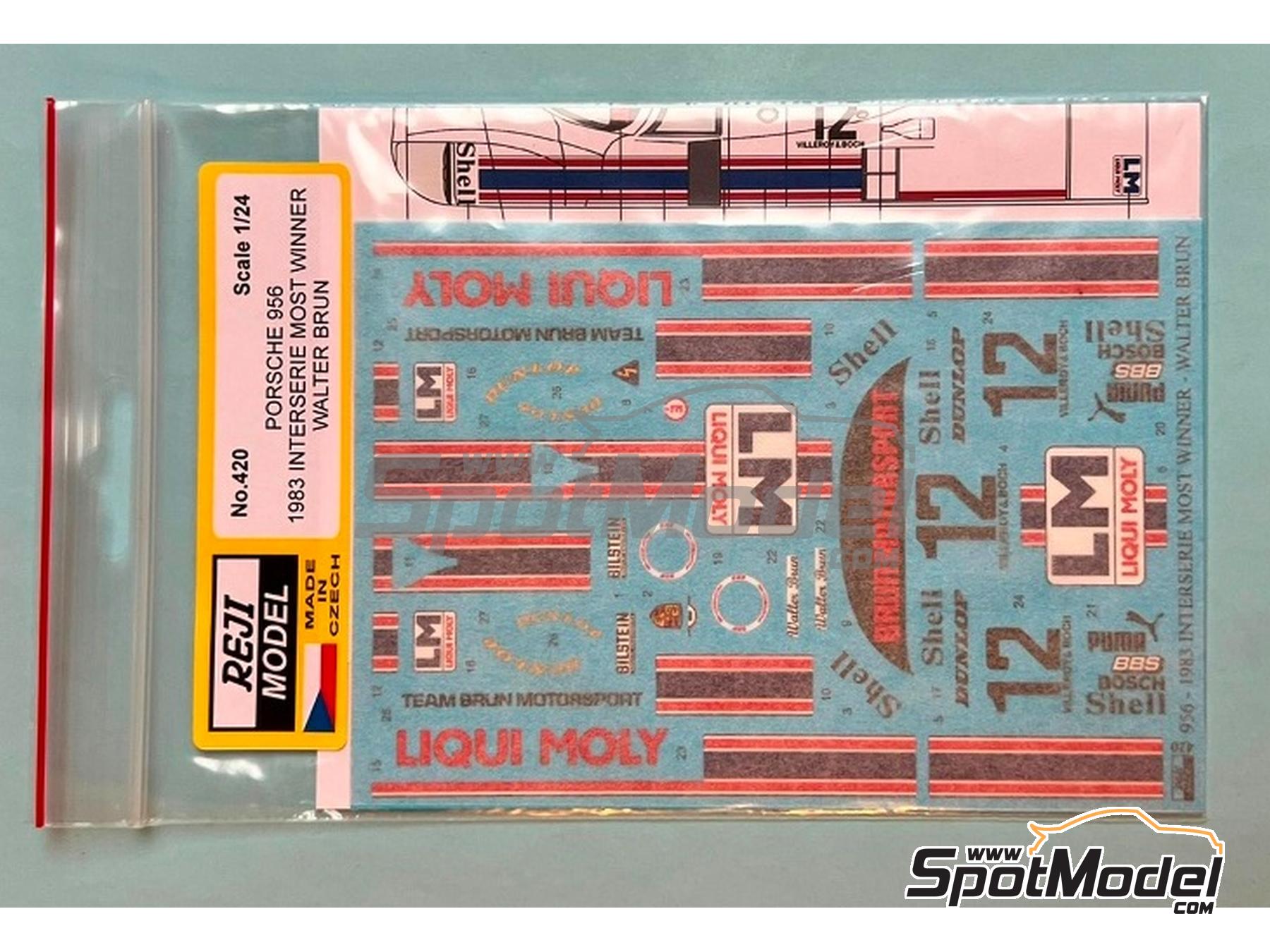 Image 3: Porsche 956 Equipo Brun Motorsport patrocinado por Liqui Moly - Interserie Most 1983 | Decoraci&oacute;n en escala&nbsp;1/24 fabricado por Reji Model (ref.&nbsp;REJI-420, tambien 420 y 0420)