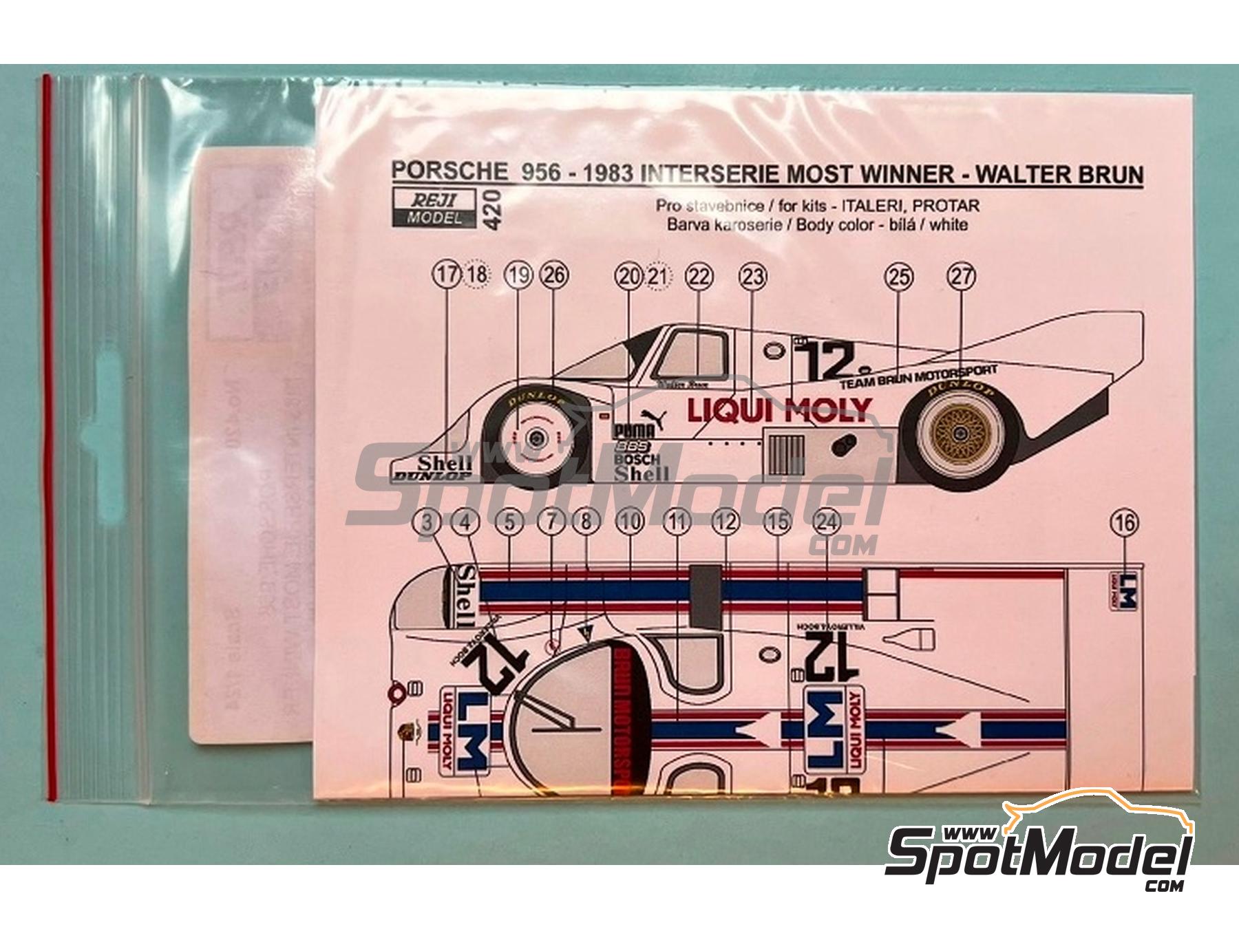 Image 4: Porsche 956 Equipo Brun Motorsport patrocinado por Liqui Moly - Interserie Most 1983 | Decoraci&oacute;n en escala&nbsp;1/24 fabricado por Reji Model (ref.&nbsp;REJI-420, tambien 420 y 0420)