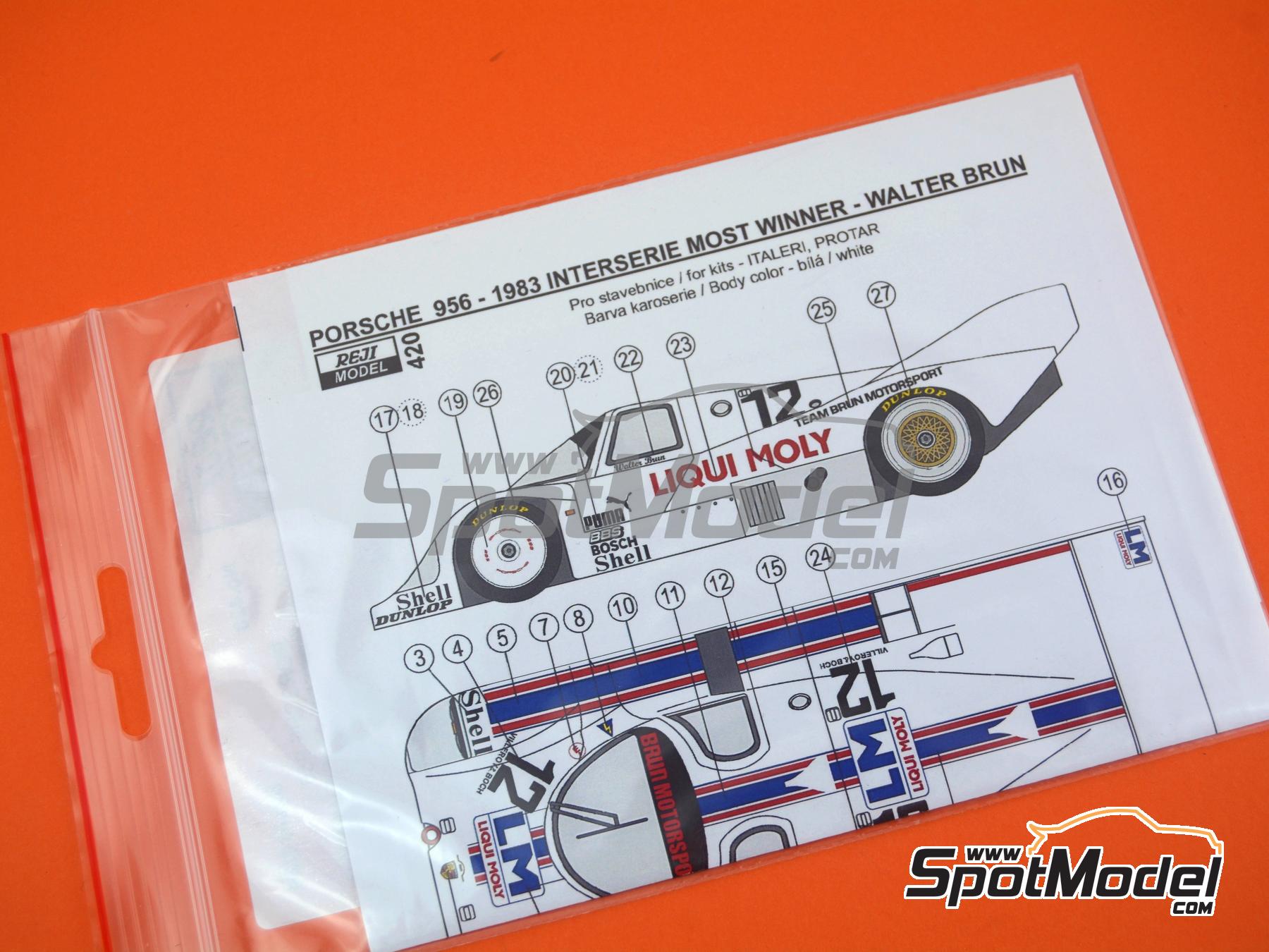 Image 5: Porsche 956 Equipo Brun Motorsport patrocinado por Liqui Moly - Interserie Most 1983 | Decoraci&oacute;n en escala&nbsp;1/24 fabricado por Reji Model (ref.&nbsp;REJI-420, tambien 420 y 0420)