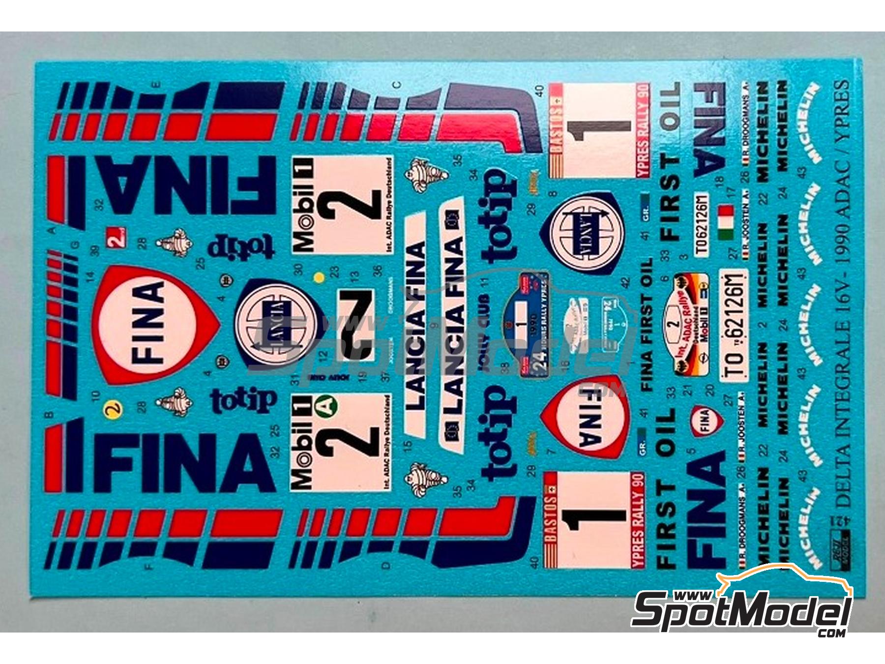 Image 2: Lancia Delta HF Integrale 16V Equipo Jolly Club patrocinado por Fina - Rally 24 Horas de Ypres, Rally de Alemania ADAC 1990 | Decoraci&oacute;n en escala&nbsp;1/24 fabricado por Reji Model (ref.&nbsp;REJI-421, tambien 421 y 0421)