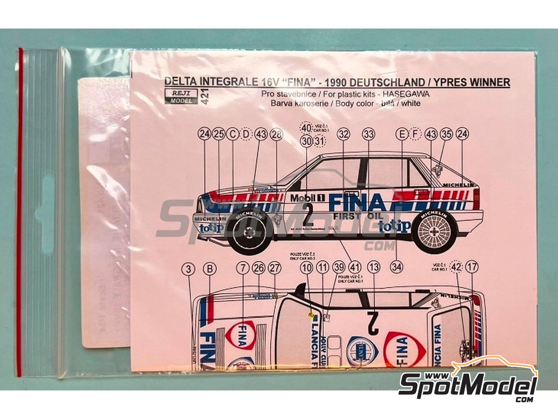 Image 4: Lancia Delta HF Integrale 16V Equipo Jolly Club patrocinado por Fina - Rally 24 Horas de Ypres, Rally de Alemania ADAC 1990 | Decoraci&oacute;n en escala&nbsp;1/24 fabricado por Reji Model (ref.&nbsp;REJI-421, tambien 421 y 0421)