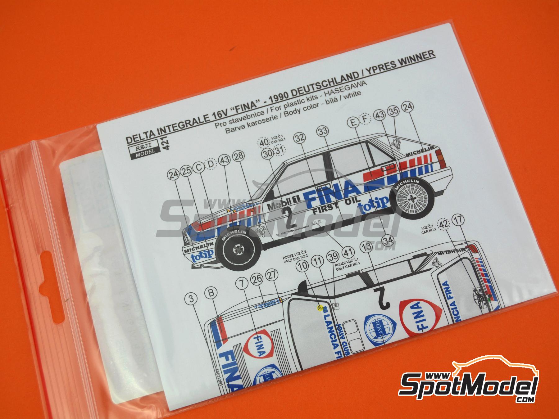 Image 8: Lancia Delta HF Integrale 16V Equipo Jolly Club patrocinado por Fina - Rally 24 Horas de Ypres, Rally de Alemania ADAC 1990 | Decoraci&oacute;n en escala&nbsp;1/24 fabricado por Reji Model (ref.&nbsp;REJI-421, tambien 421 y 0421)
