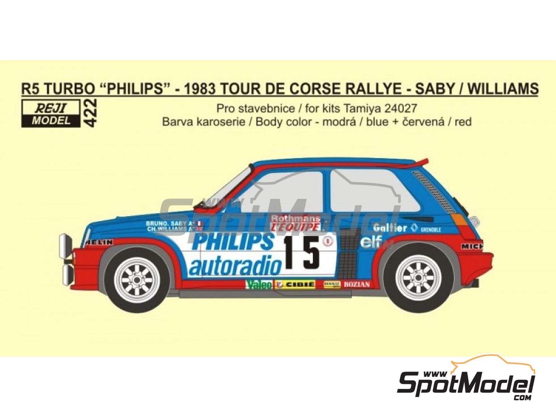 Image 2: Renault 5 Turbo patrocinado por Philips Autoradio - Tour de Corse Rally de Francia 1983 | Decoración en escala 1/24 fabricado por Reji Model (ref. REJI-422, tambien 422 y 0422)