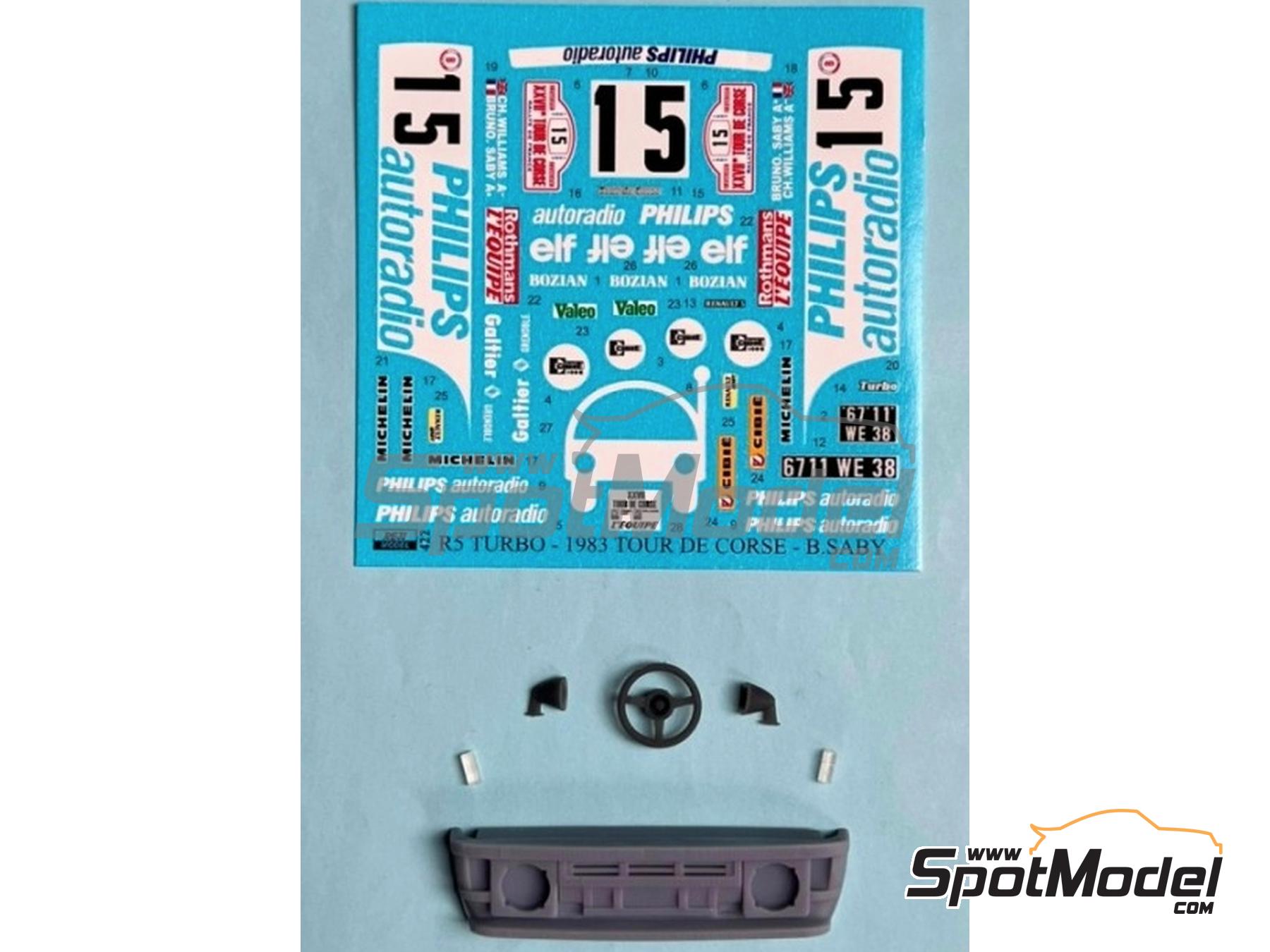 Image 3: Renault 5 Turbo patrocinado por Philips Autoradio - Tour de Corse Rally de Francia 1983 | Decoración en escala 1/24 fabricado por Reji Model (ref. REJI-422, tambien 422 y 0422)