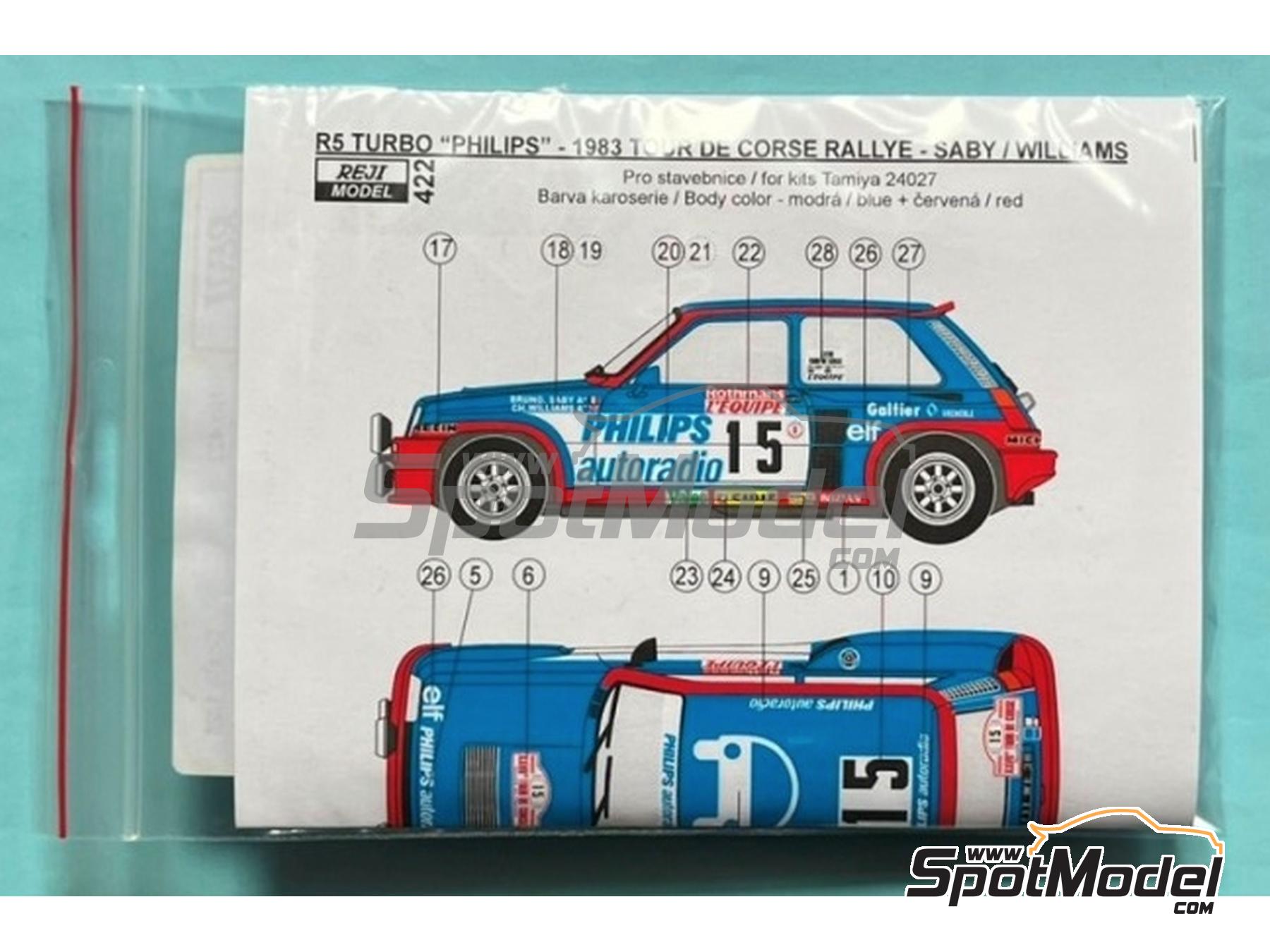 Image 5: Renault 5 Turbo patrocinado por Philips Autoradio - Tour de Corse Rally de Francia 1983 | Decoración en escala 1/24 fabricado por Reji Model (ref. REJI-422, tambien 422 y 0422)