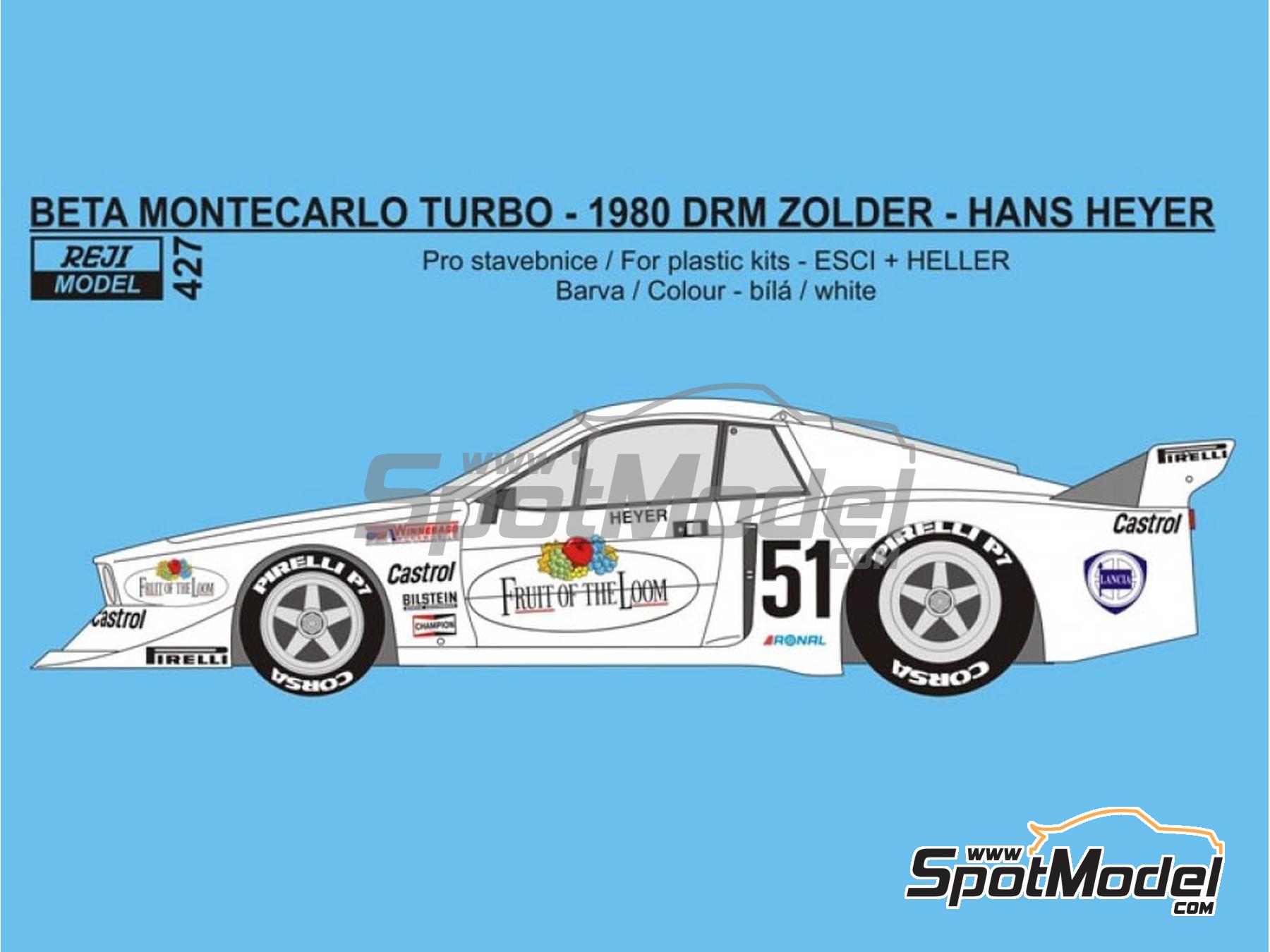 Image 2: Lancia Beta Montecarlo Turbo Grupo 5 Equipo GS-Sport patrocinado por Fruit of the Loom - Deutsche Rennsport Meisterschaft DRM Zolder 1980 | Decoraci&oacute;n en escala&nbsp;1/24 fabricado por Reji Model (ref.&nbsp;REJI-427, tambien 427 y 0427)